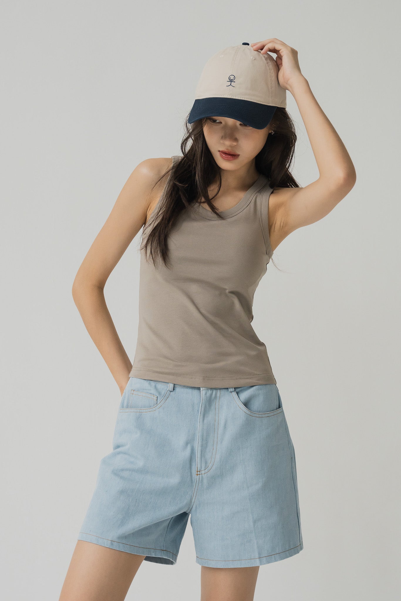Smiley Logo Colour Block Canvas Cap in Navy