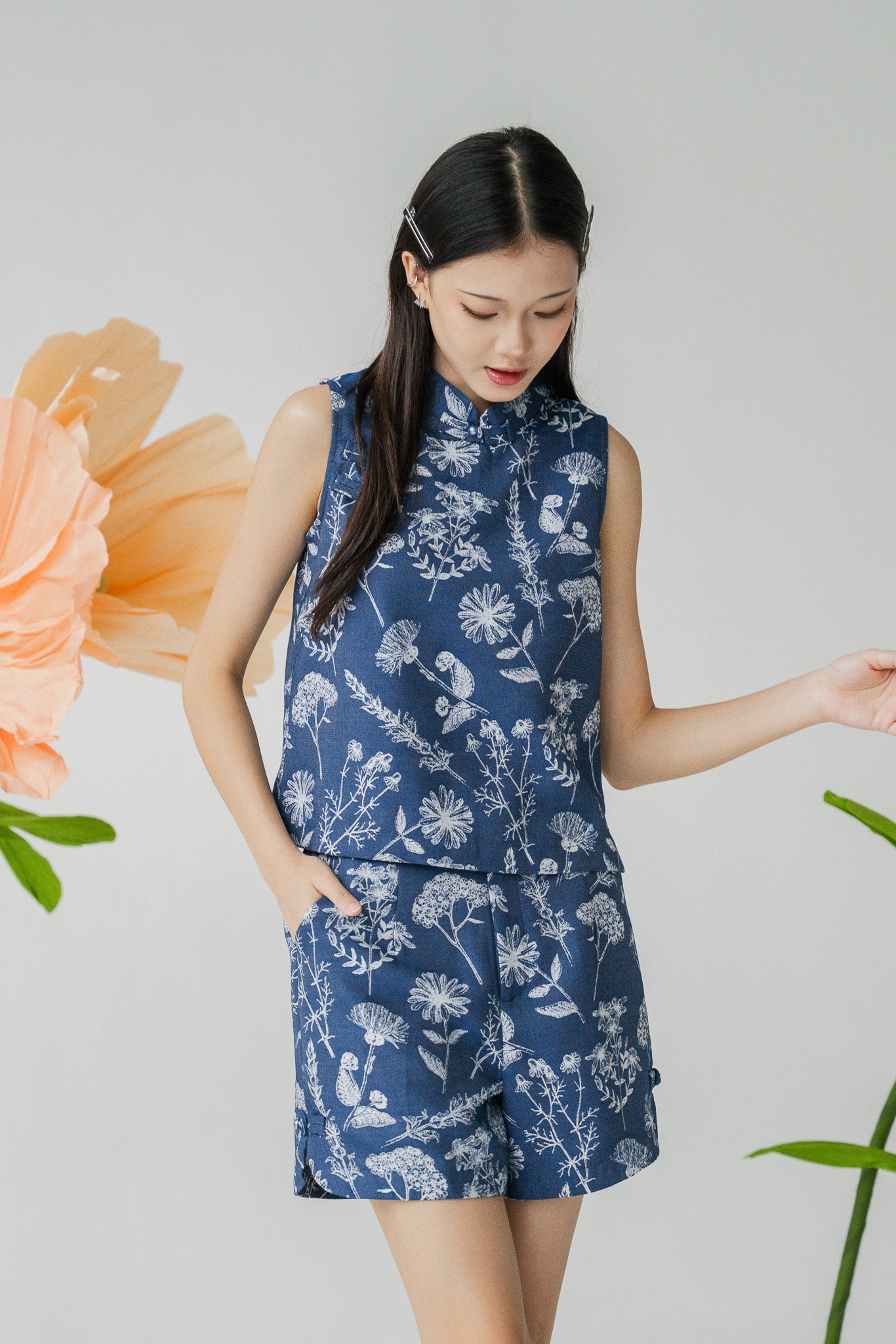 Spring Radiance Sleeveless Mandarin Blouse
