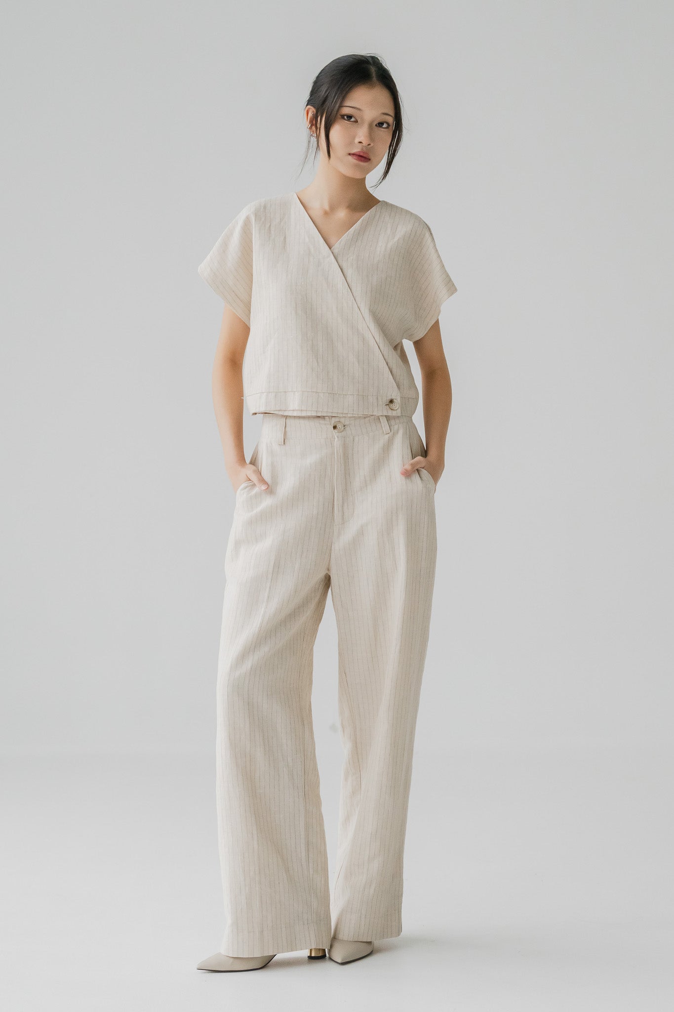 Miyabi Striped Linen Long Pants in Natural