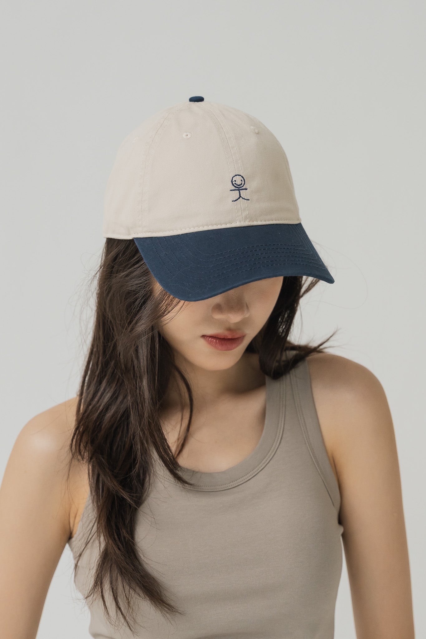 Smiley Logo Colour Block Canvas Cap in Navy