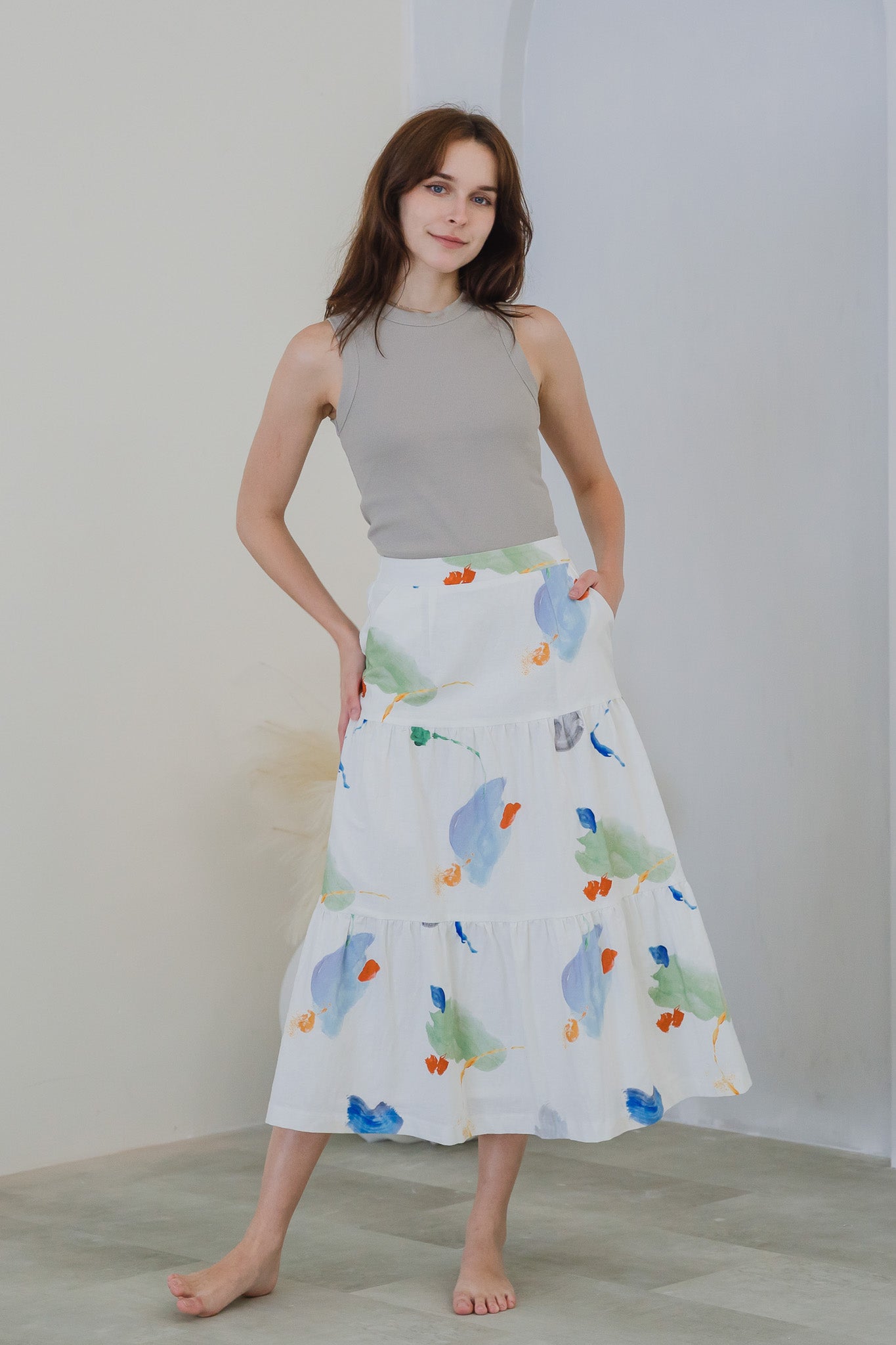 Serendipity Tiered Linen Skirt in Tranquility