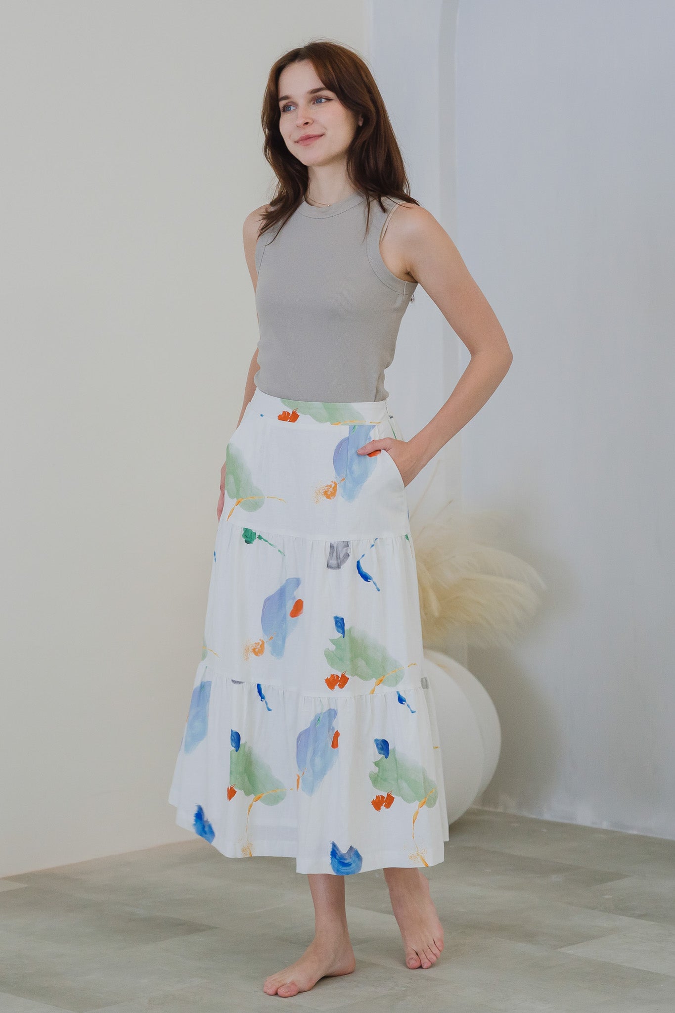 Serendipity Tiered Linen Skirt in Tranquility