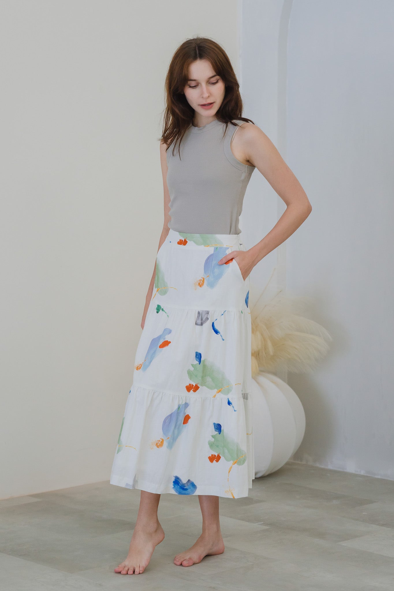 Serendipity Tiered Linen Skirt in Tranquility