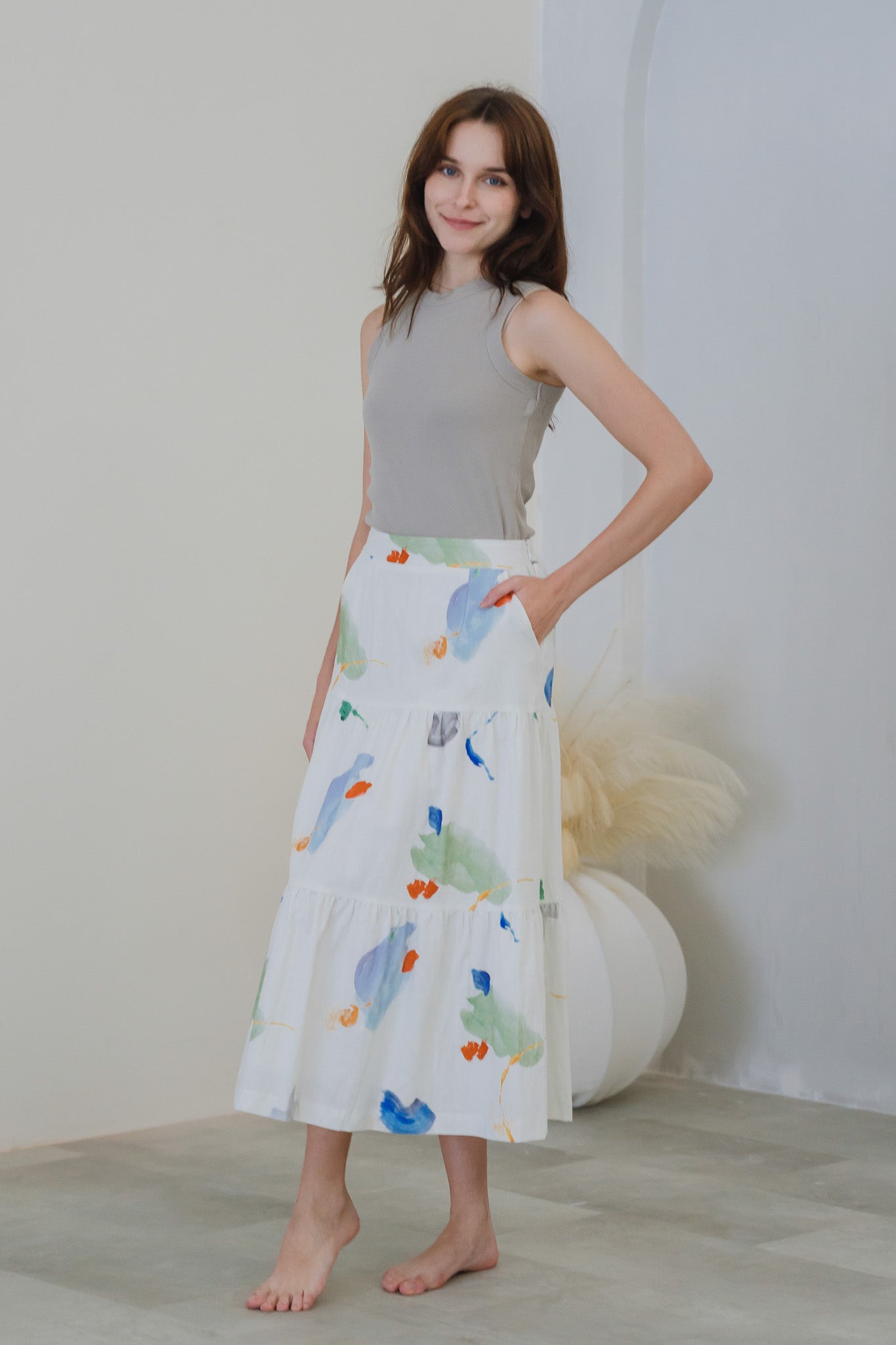 Serendipity Tiered Linen Skirt in Tranquility