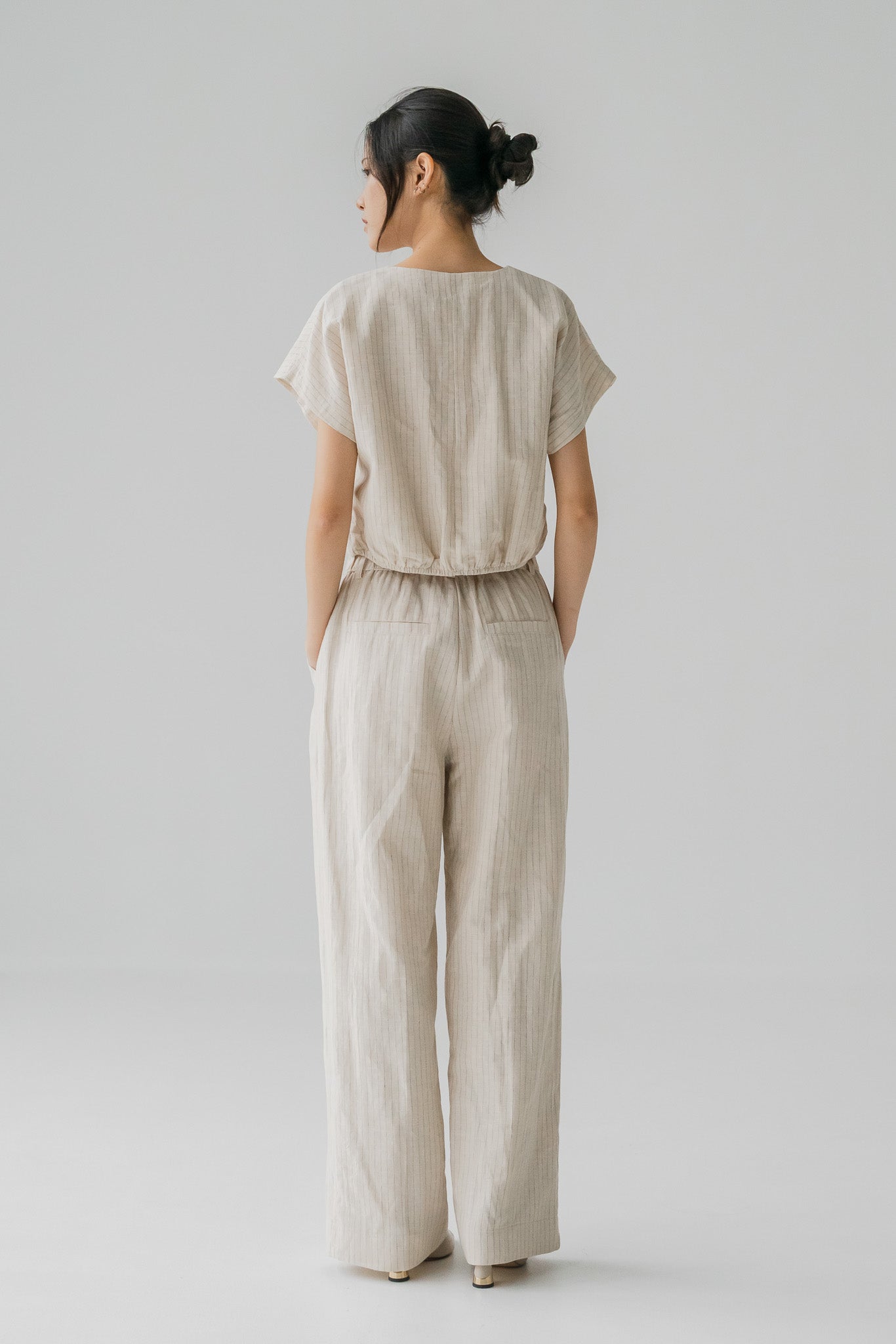Miyabi Striped Linen Long Pants in Natural