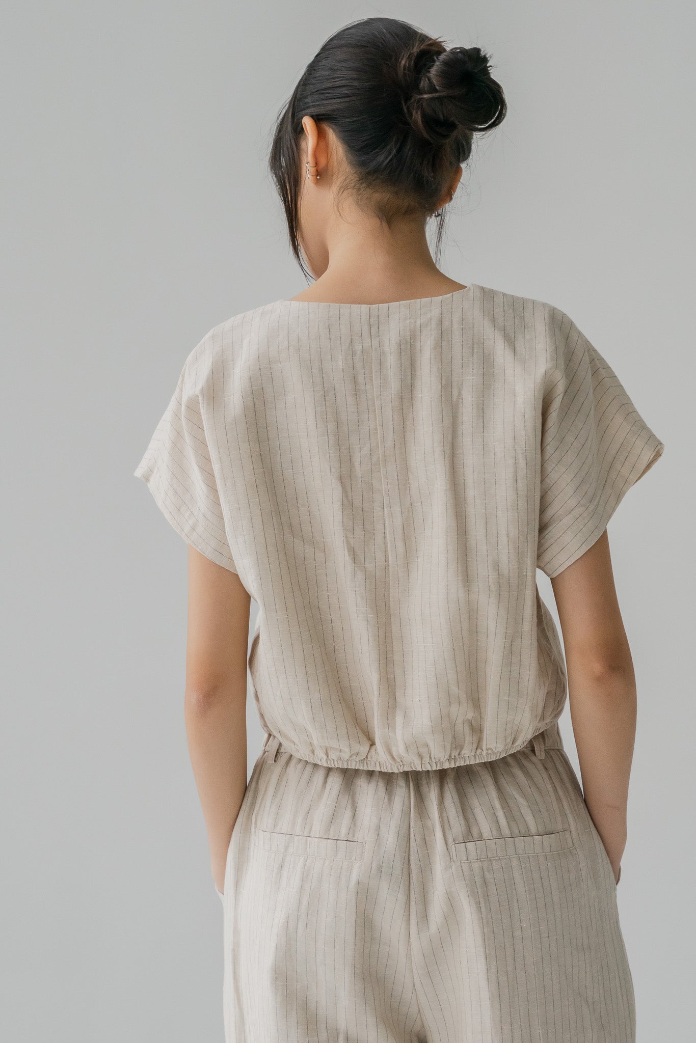 Miyabi Striped Linen Wrap Top in Natural