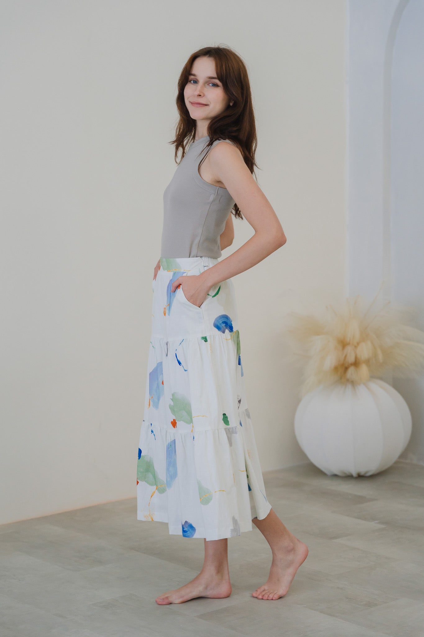 Serendipity Tiered Linen Skirt in Tranquility