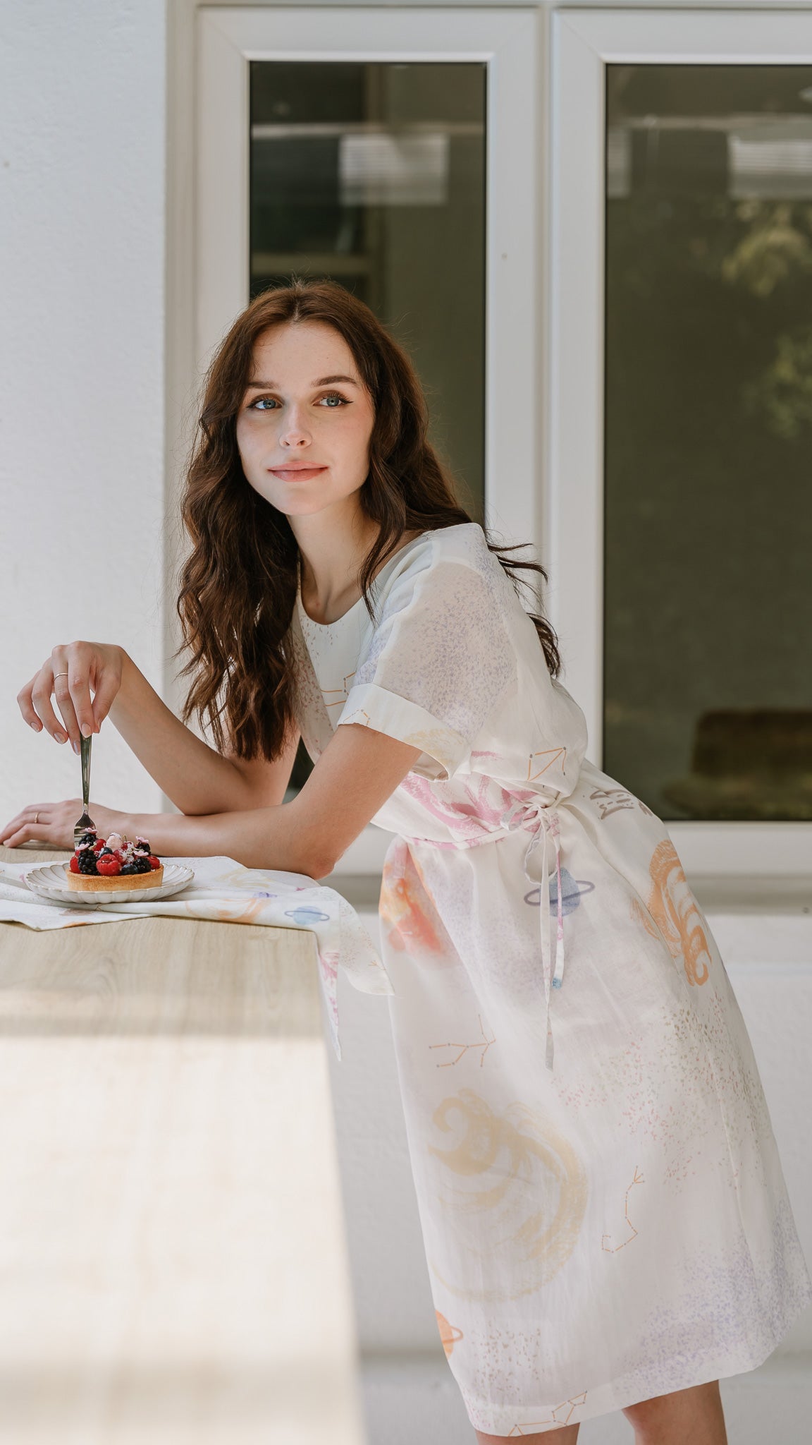 Constellations Cap Sleeve Two-Way Linen Dress in Stardust