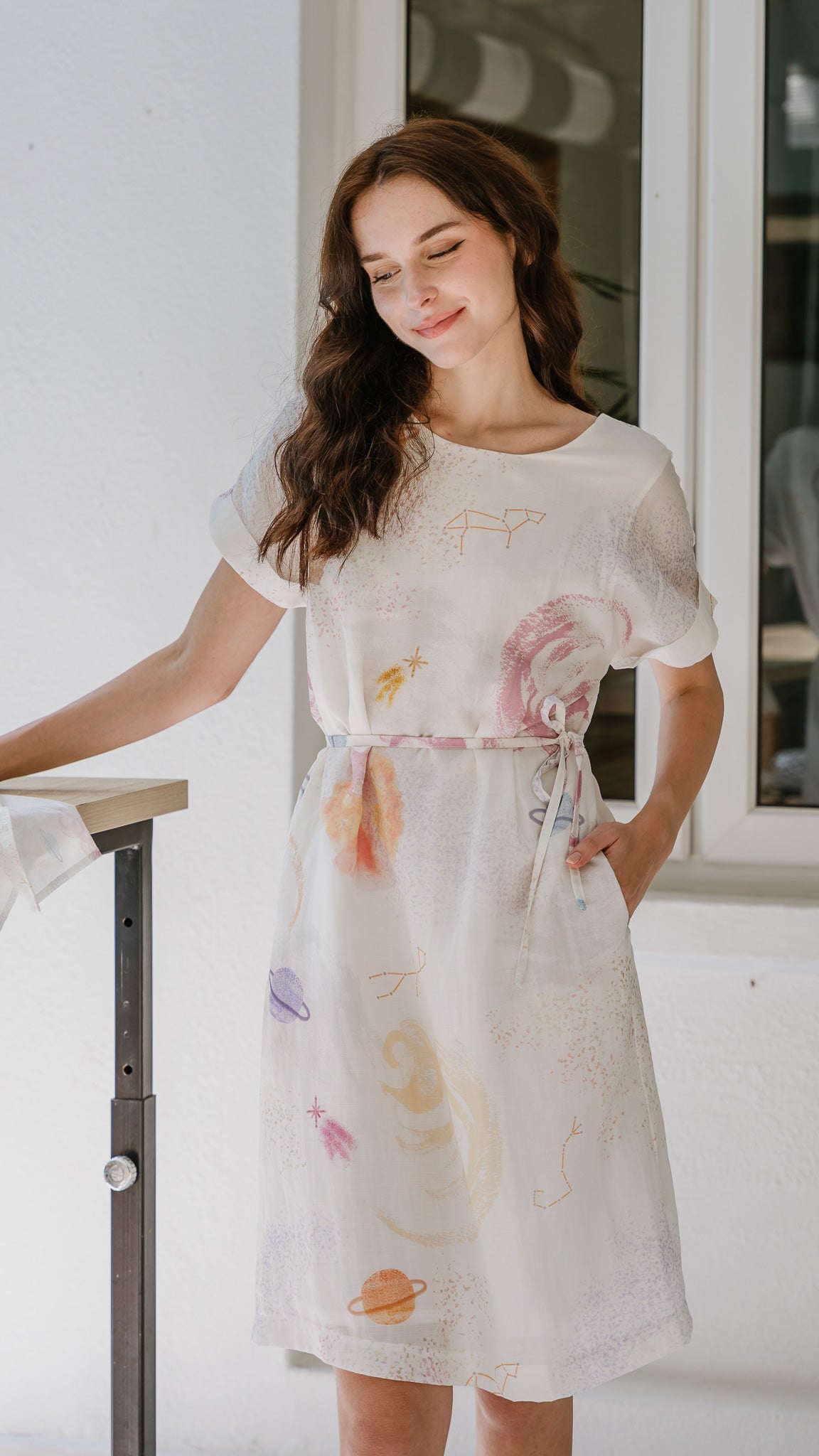 Constellations Cap Sleeve Two-Way Linen Dress in Stardust