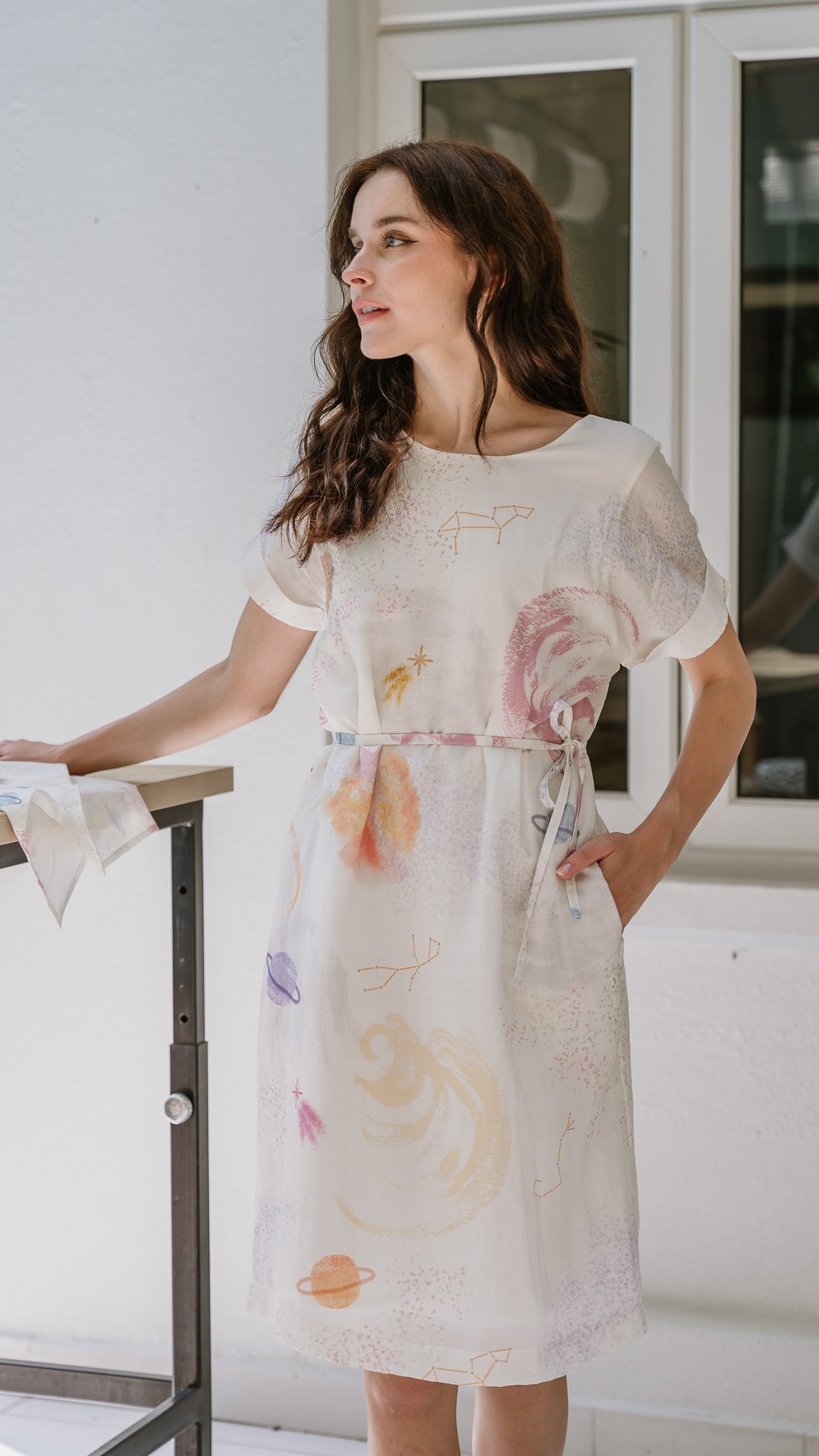 Constellations Cap Sleeve Two-Way Linen Dress in Stardust