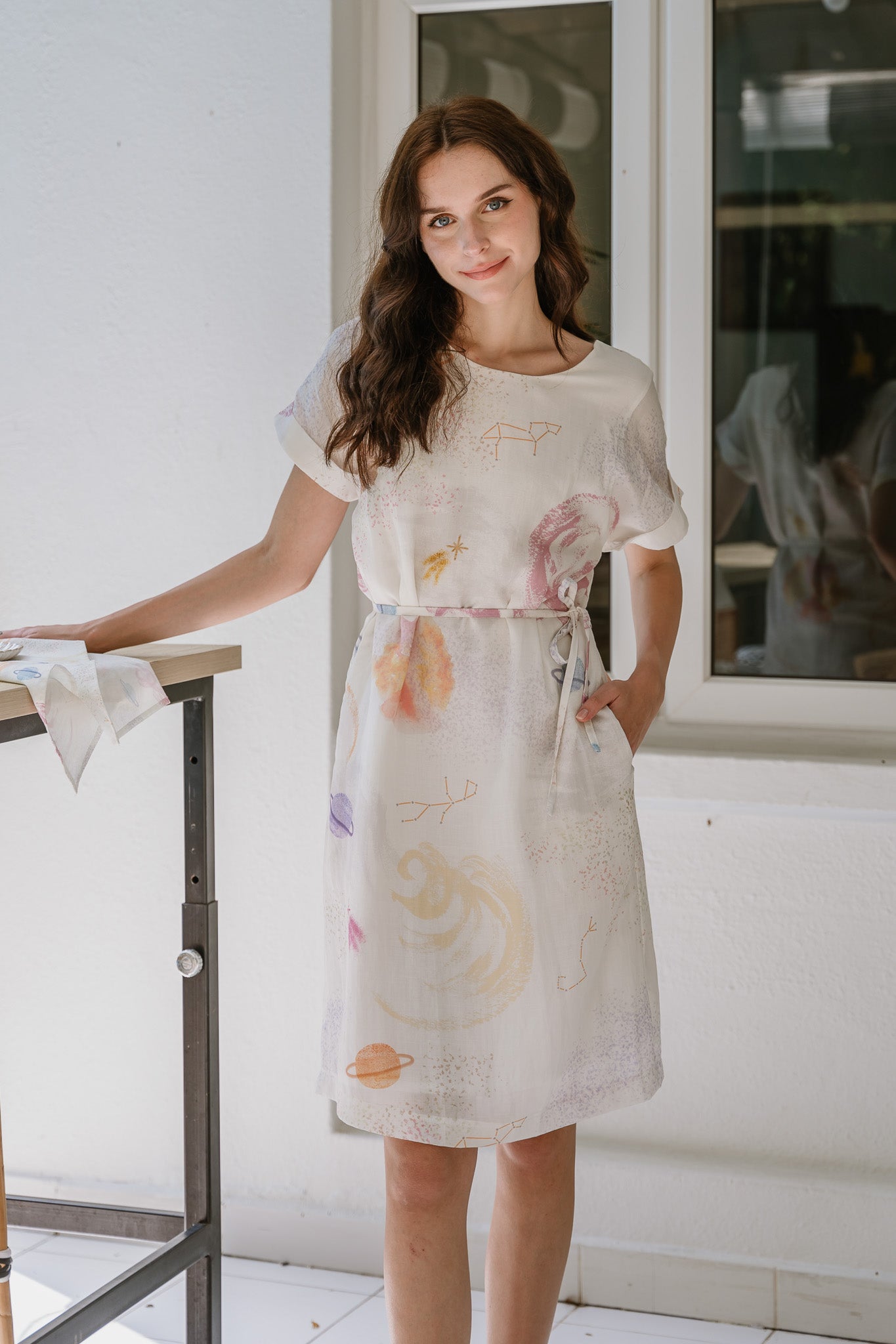 Constellations Cap Sleeve Two-Way Linen Dress in Stardust