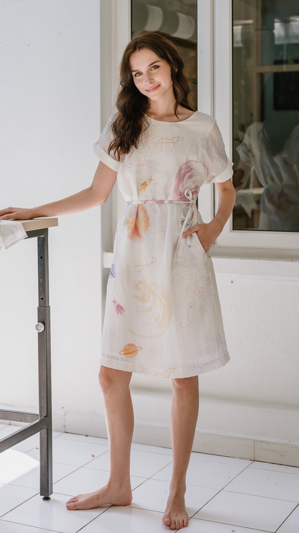 Constellations Cap Sleeve Two-Way Linen Dress in Stardust