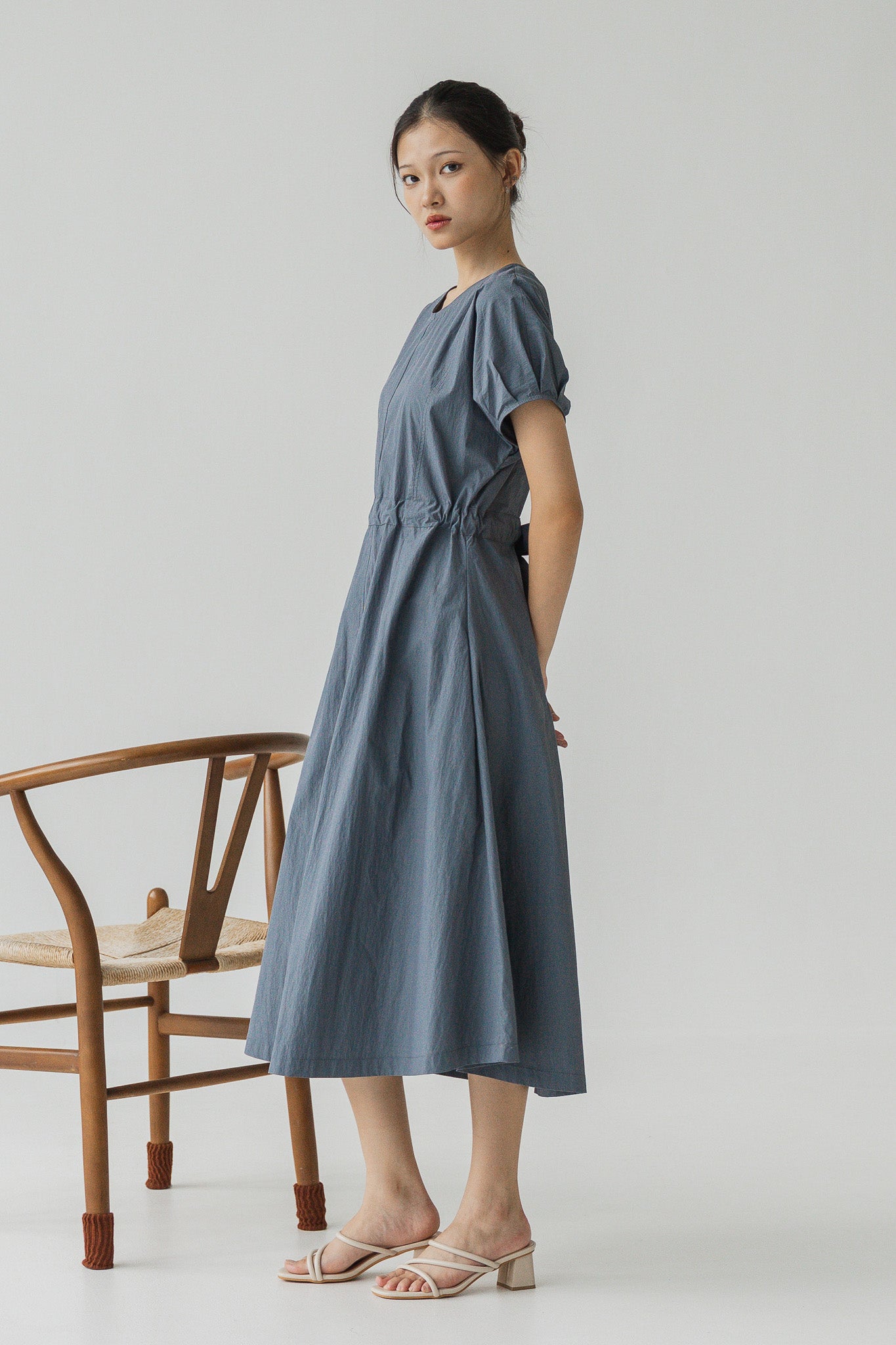 Kyori Cap Sleeve Midaxi Dress in Steel Blue