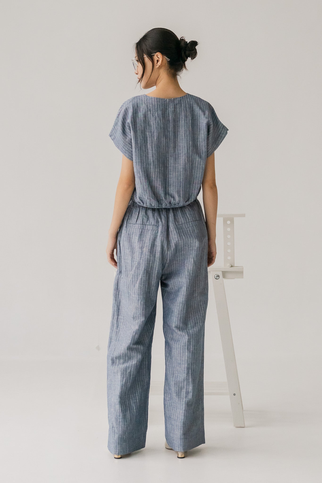 Miyabi Striped Linen Long Pants in Dark Blue
