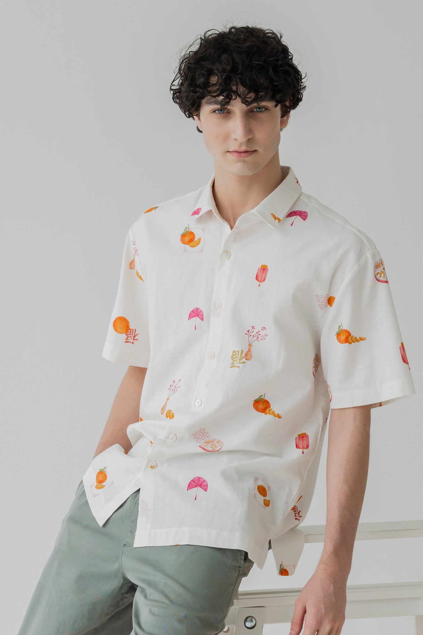 Sweet Savoury Spring Men's Linen Shirt in Cloud