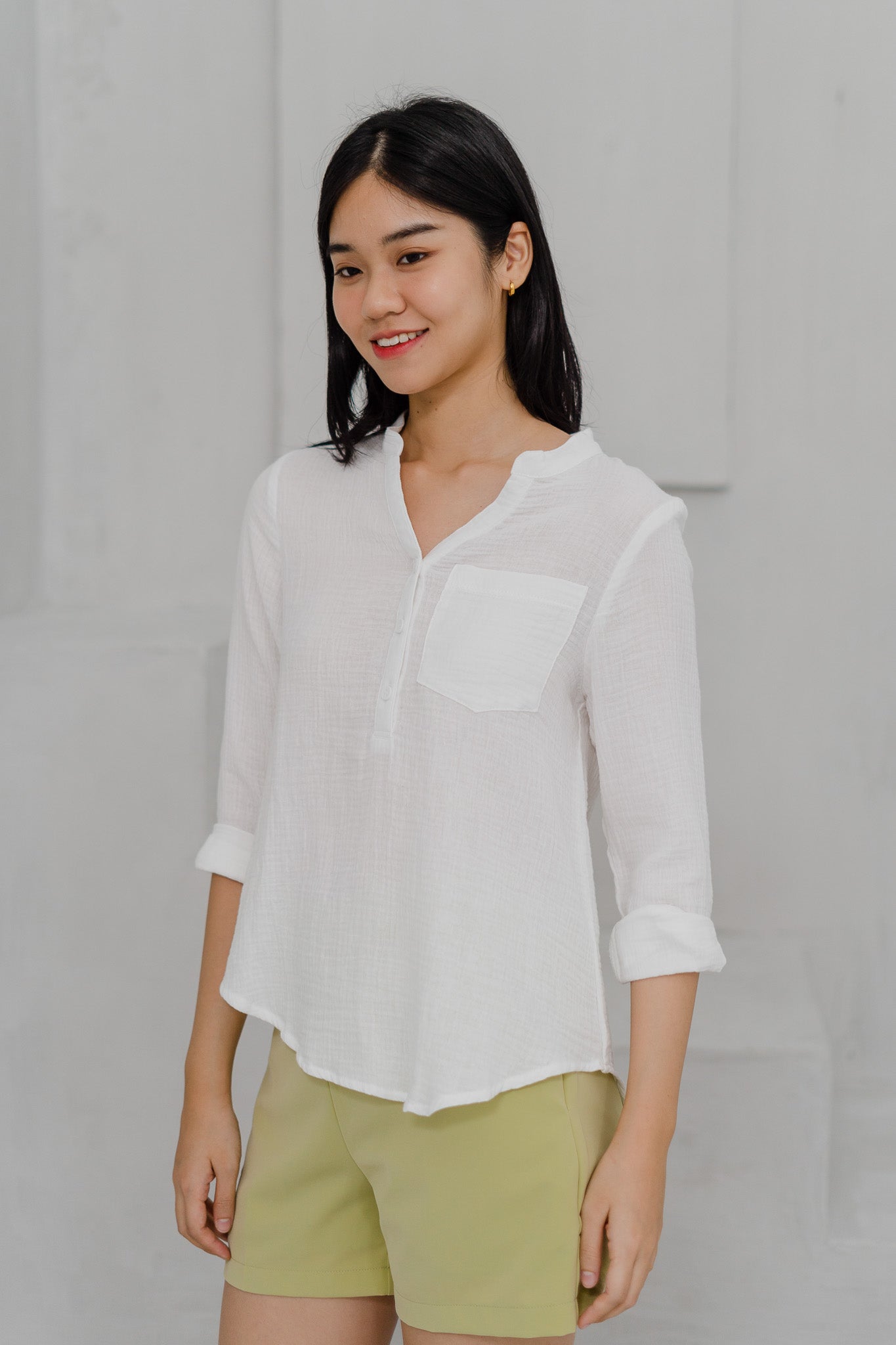 Serenity Long Sleeve Muslin Shirt in White
