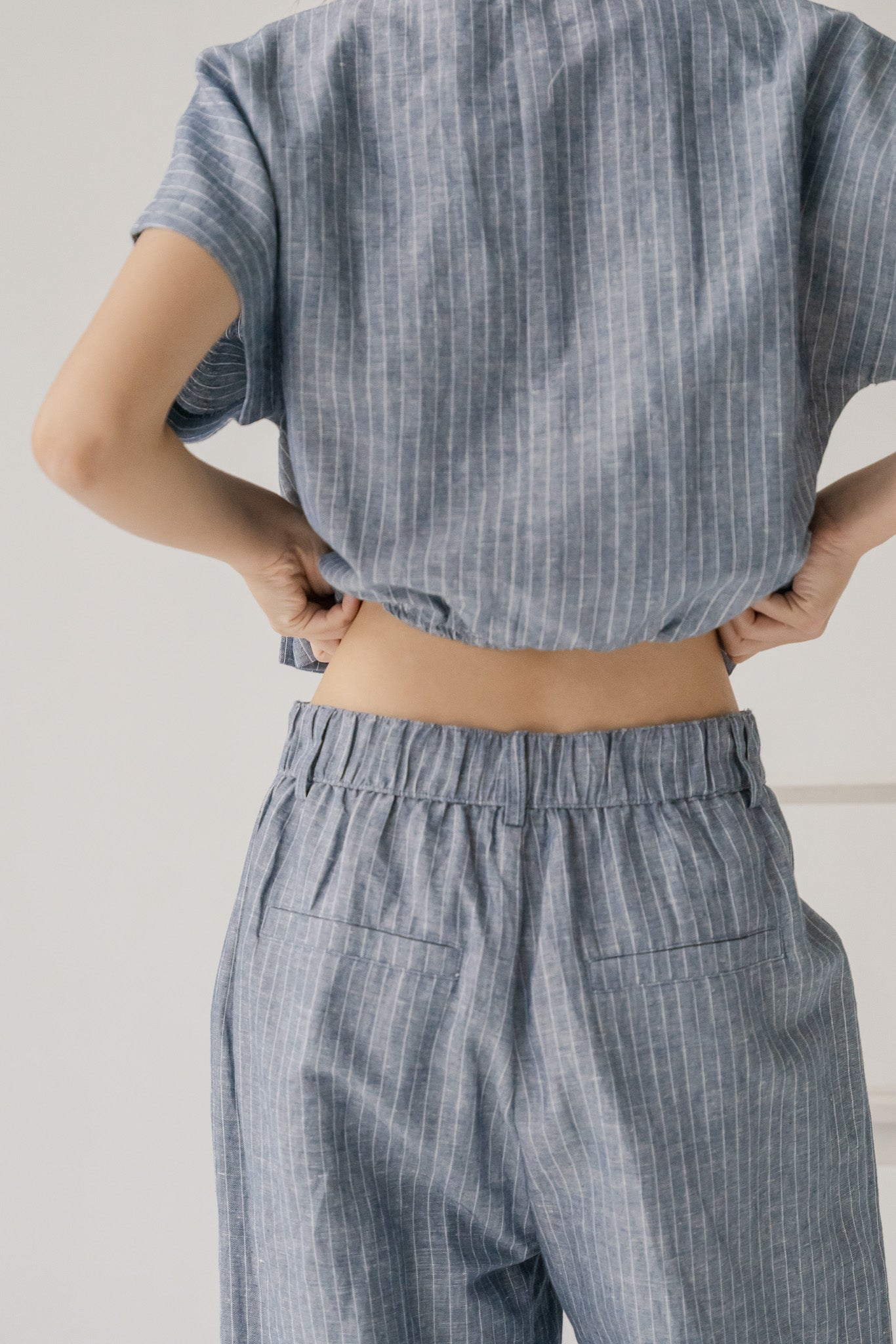 Miyabi Striped Linen Long Pants in Dark Blue