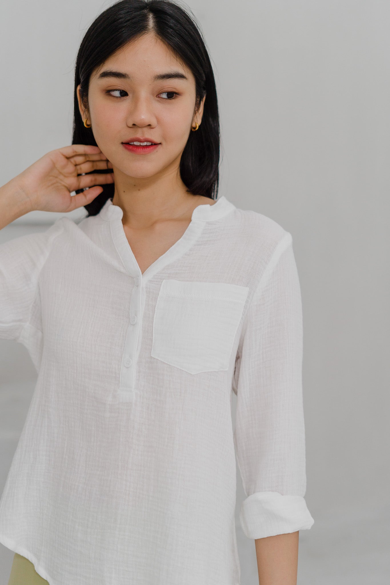 Serenity Long Sleeve Muslin Shirt in White