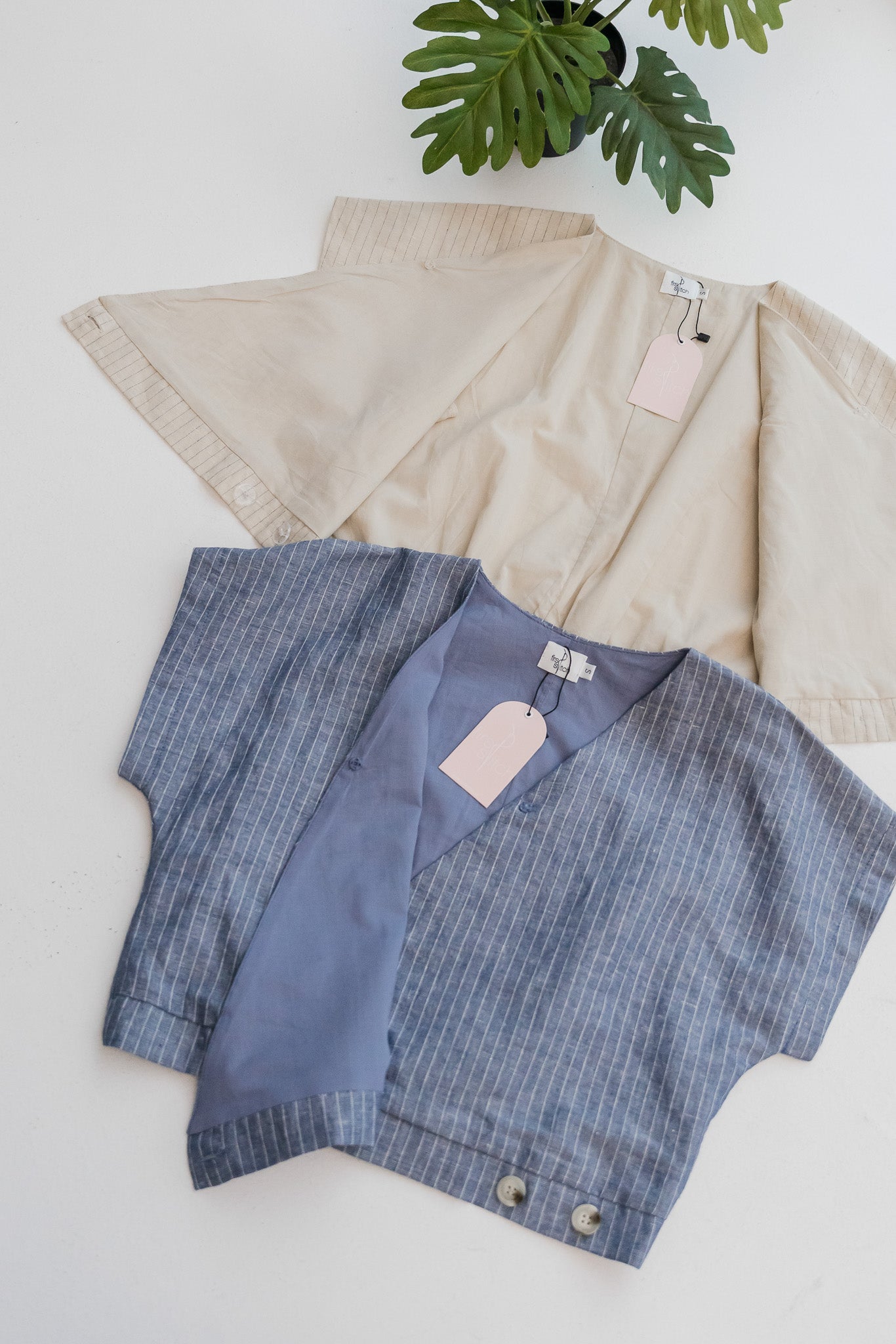 Miyabi Striped Linen Wrap Top in Dark Blue