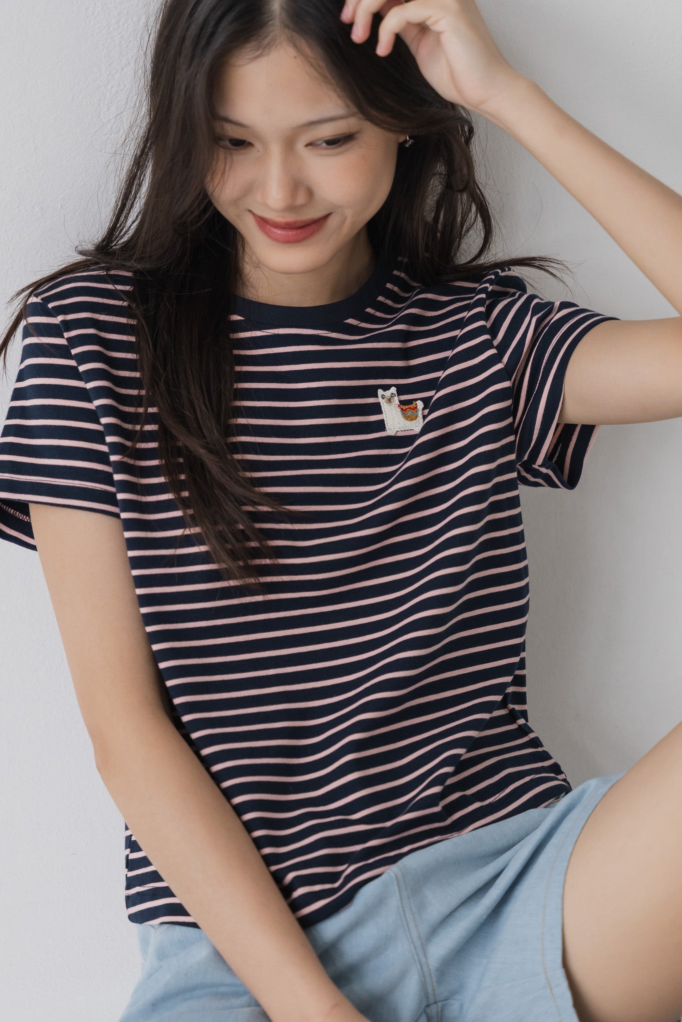 Alpaca Striped Tee in Navy