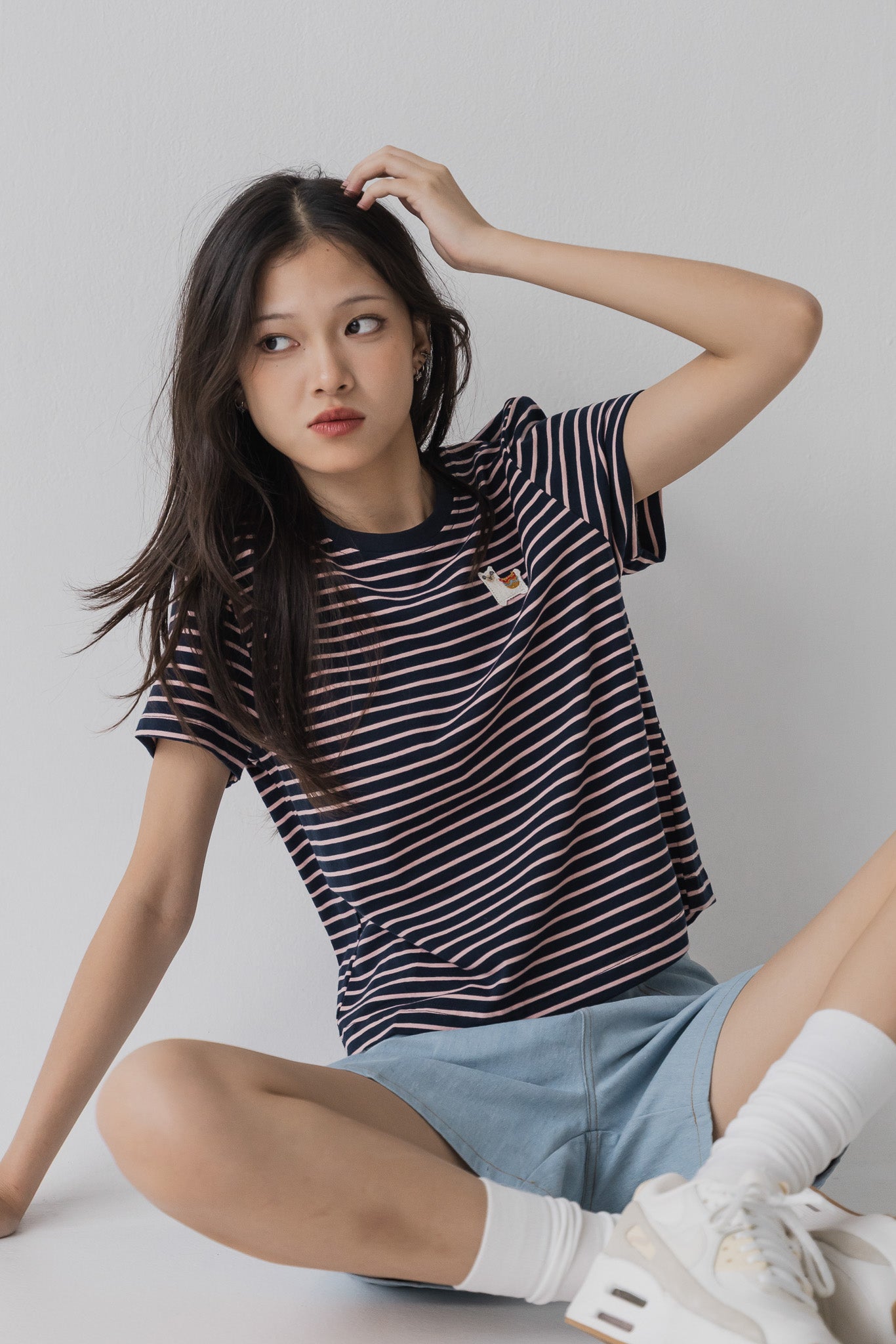 Alpaca Striped Tee in Navy