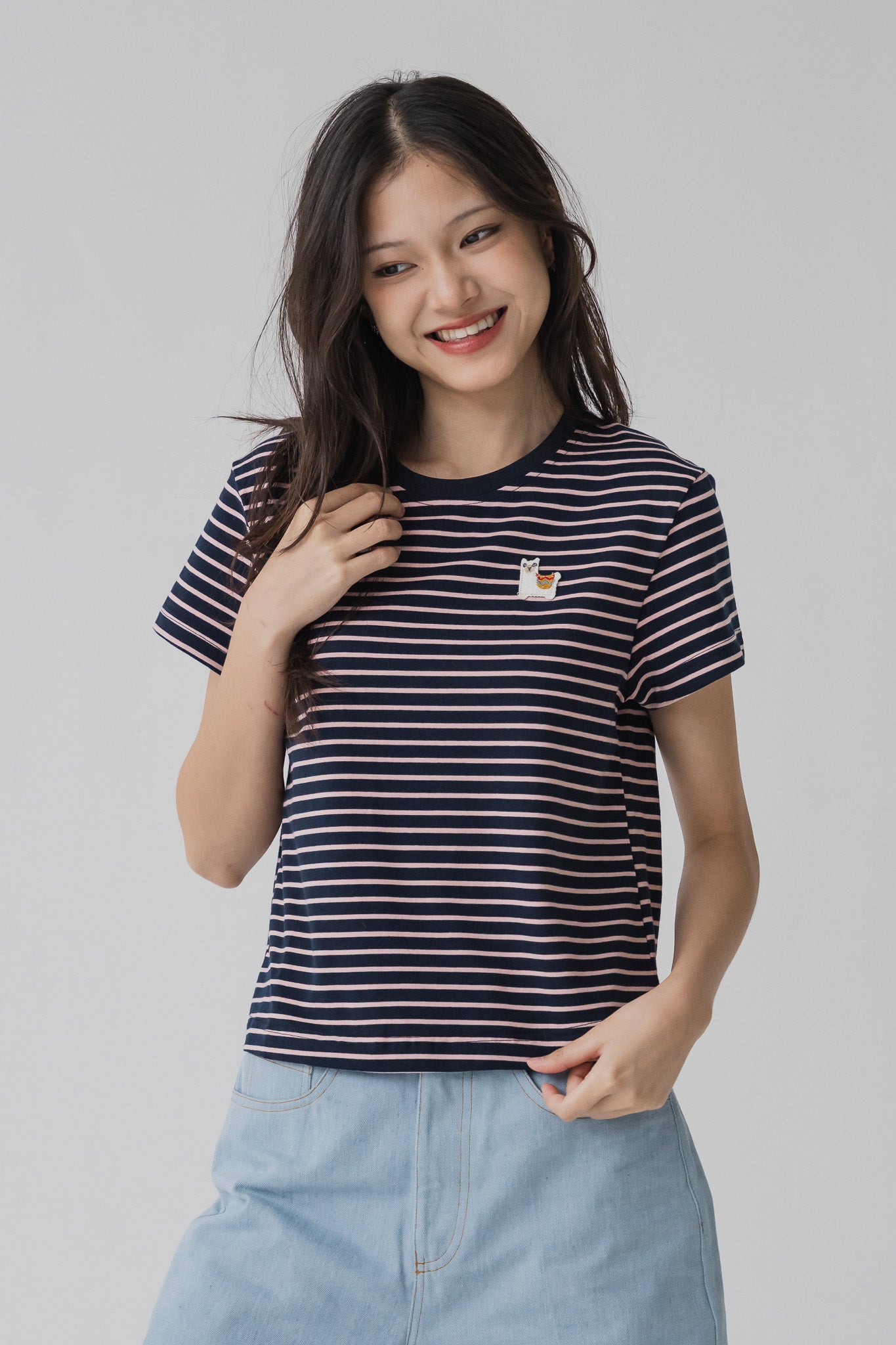 Alpaca Striped Tee in Navy