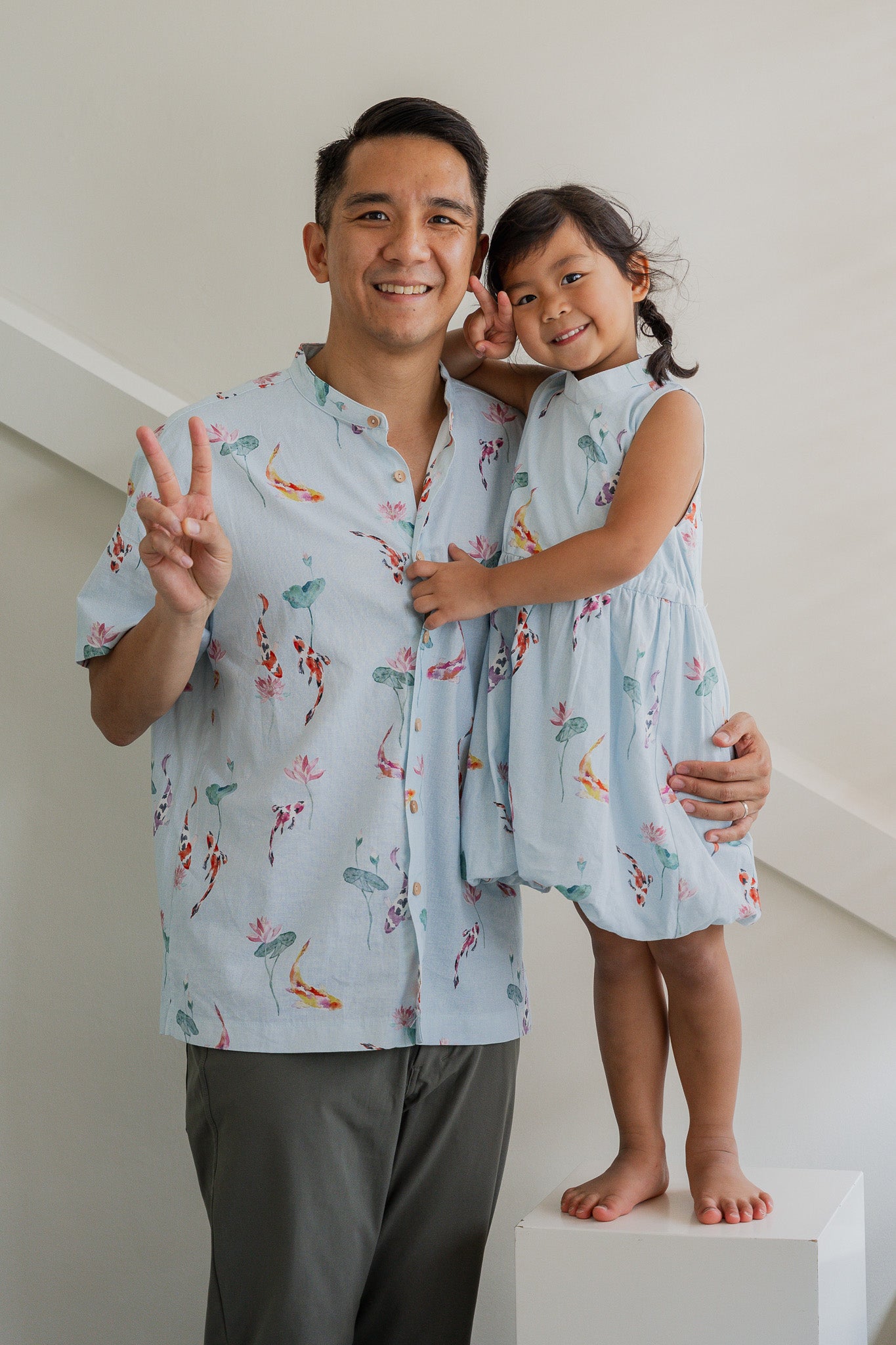 Abundance Kid's Mandarin Bubble Linen Dress in Flow