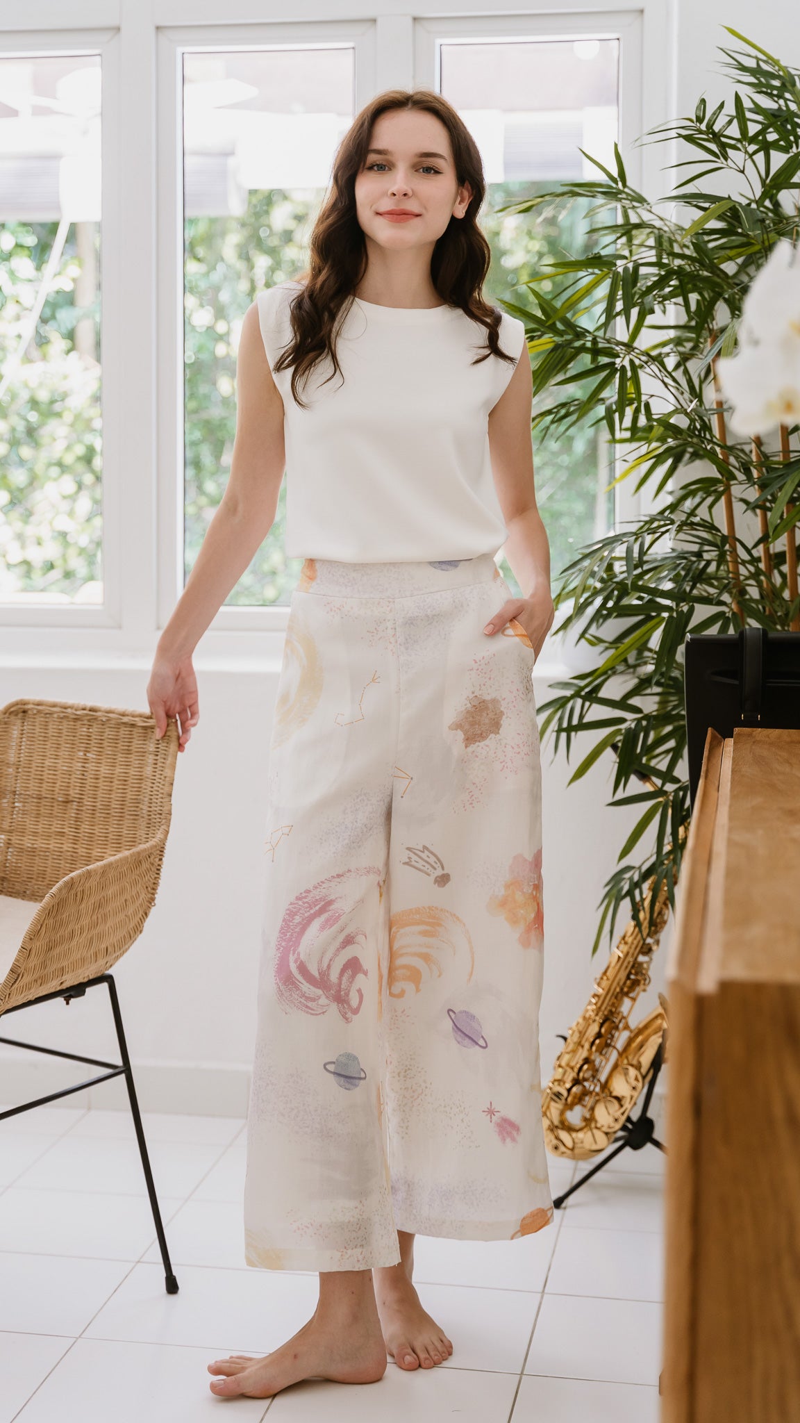 Constellations Linen Long Pants in Stardust