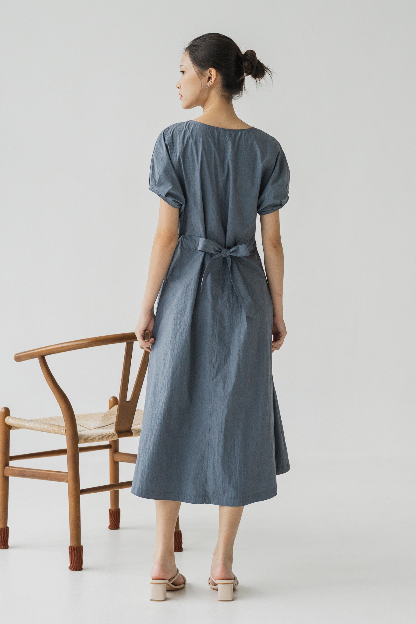 Kyori Cap Sleeve Midaxi Dress in Steel Blue