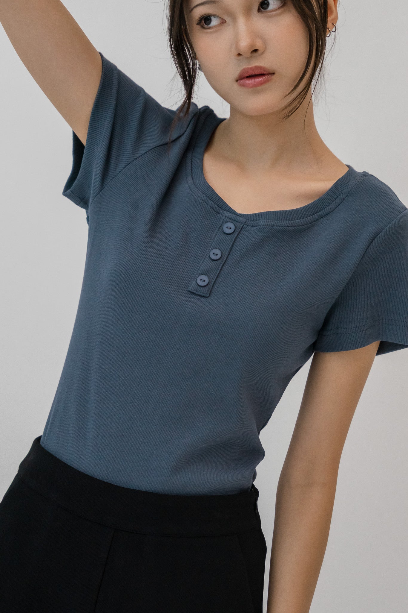Comfy Scoop Neck Ribbed Tee in Blue