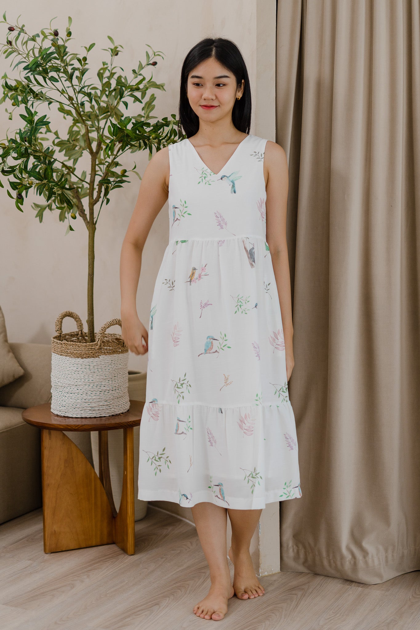 Birds of Paradise Tiered Midaxi Dress in Dove