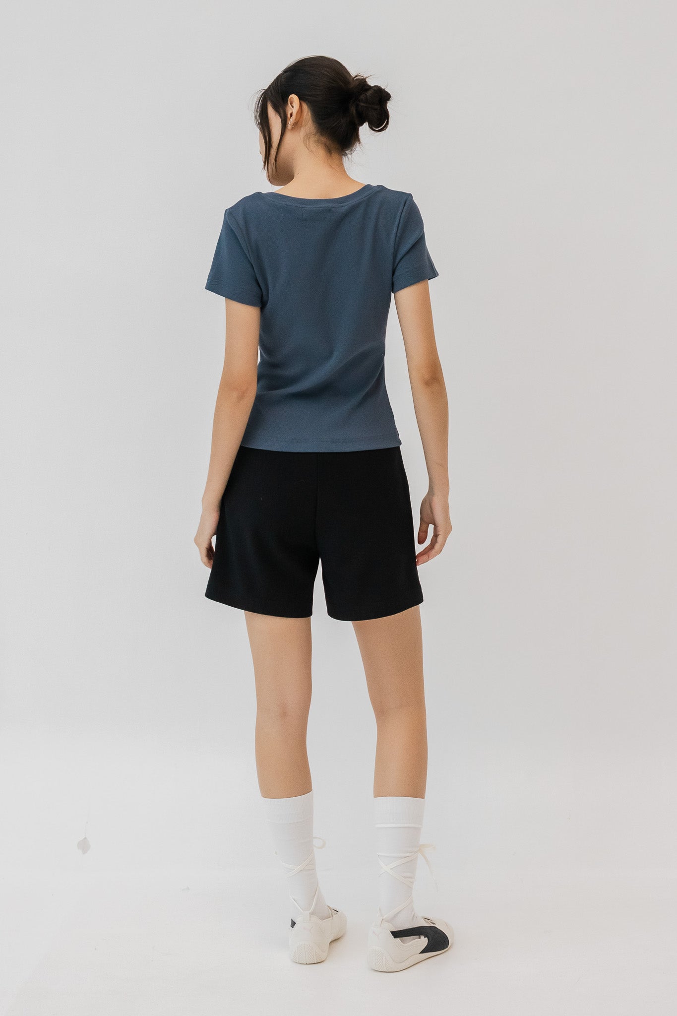 Comfy Scoop Neck Ribbed Tee in Blue