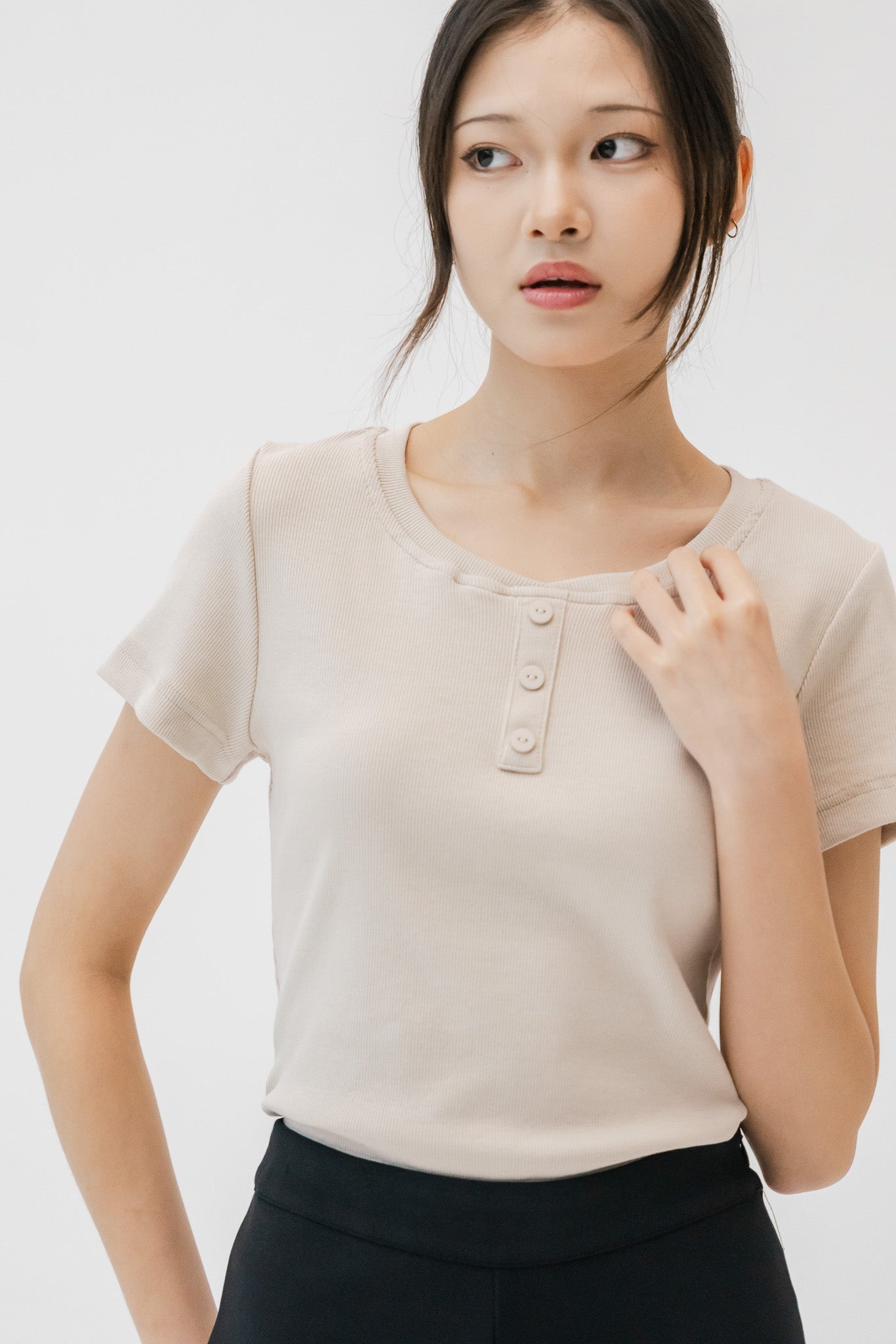 Comfy Scoop Neck Ribbed Tee in Sand
