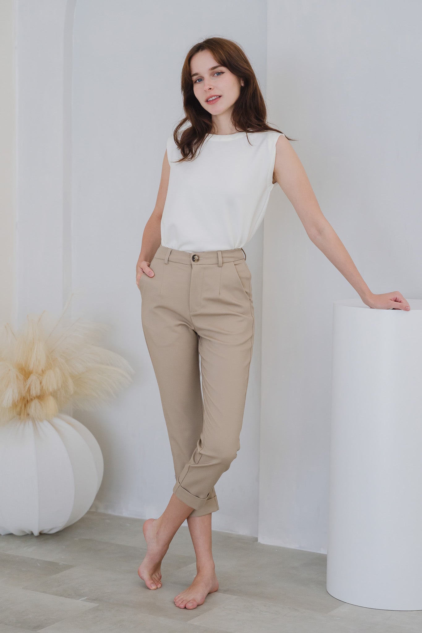Ariel Cuffed Work Pants in Khaki