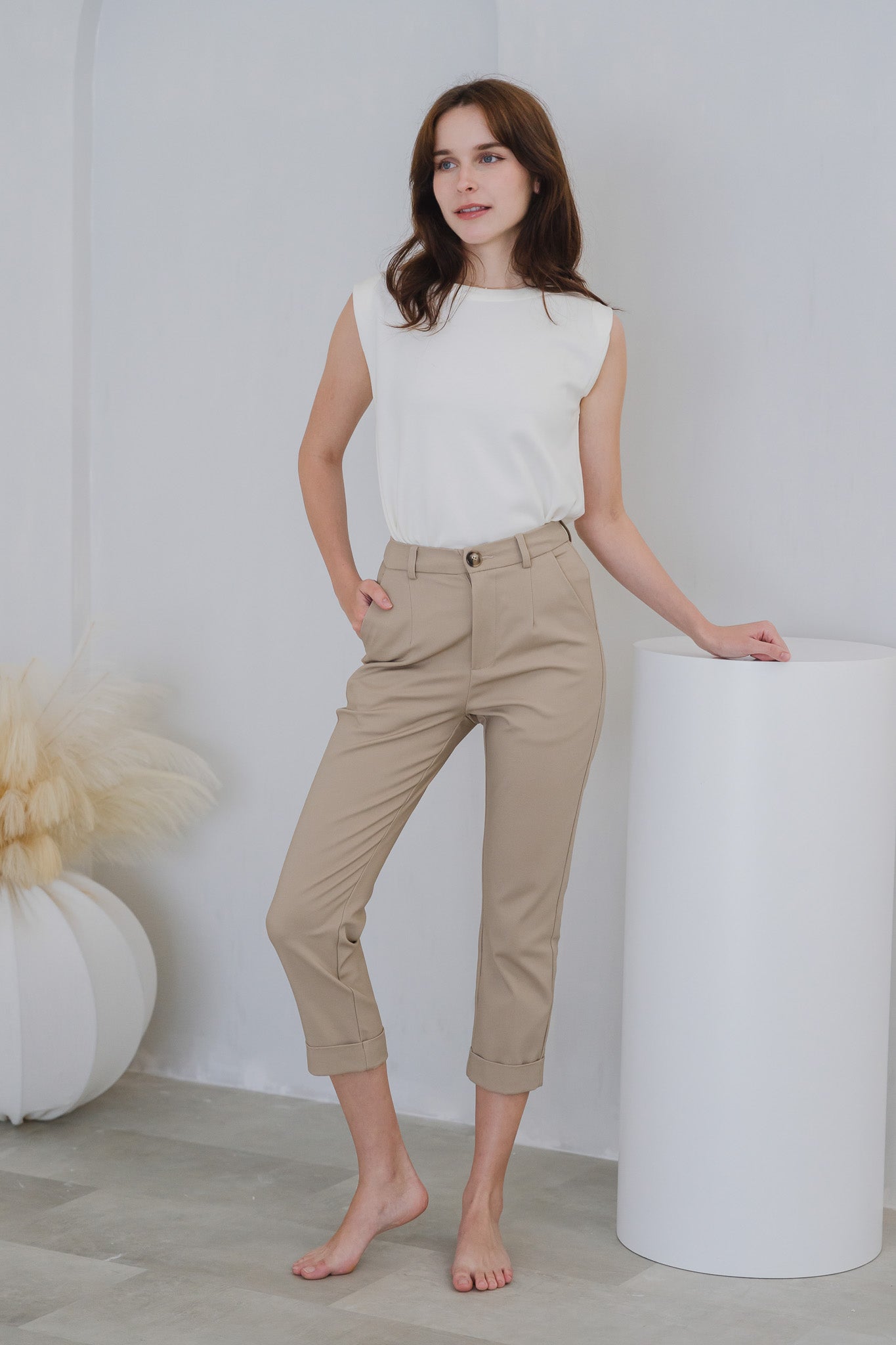 Ariel Cuffed Work Pants in Khaki