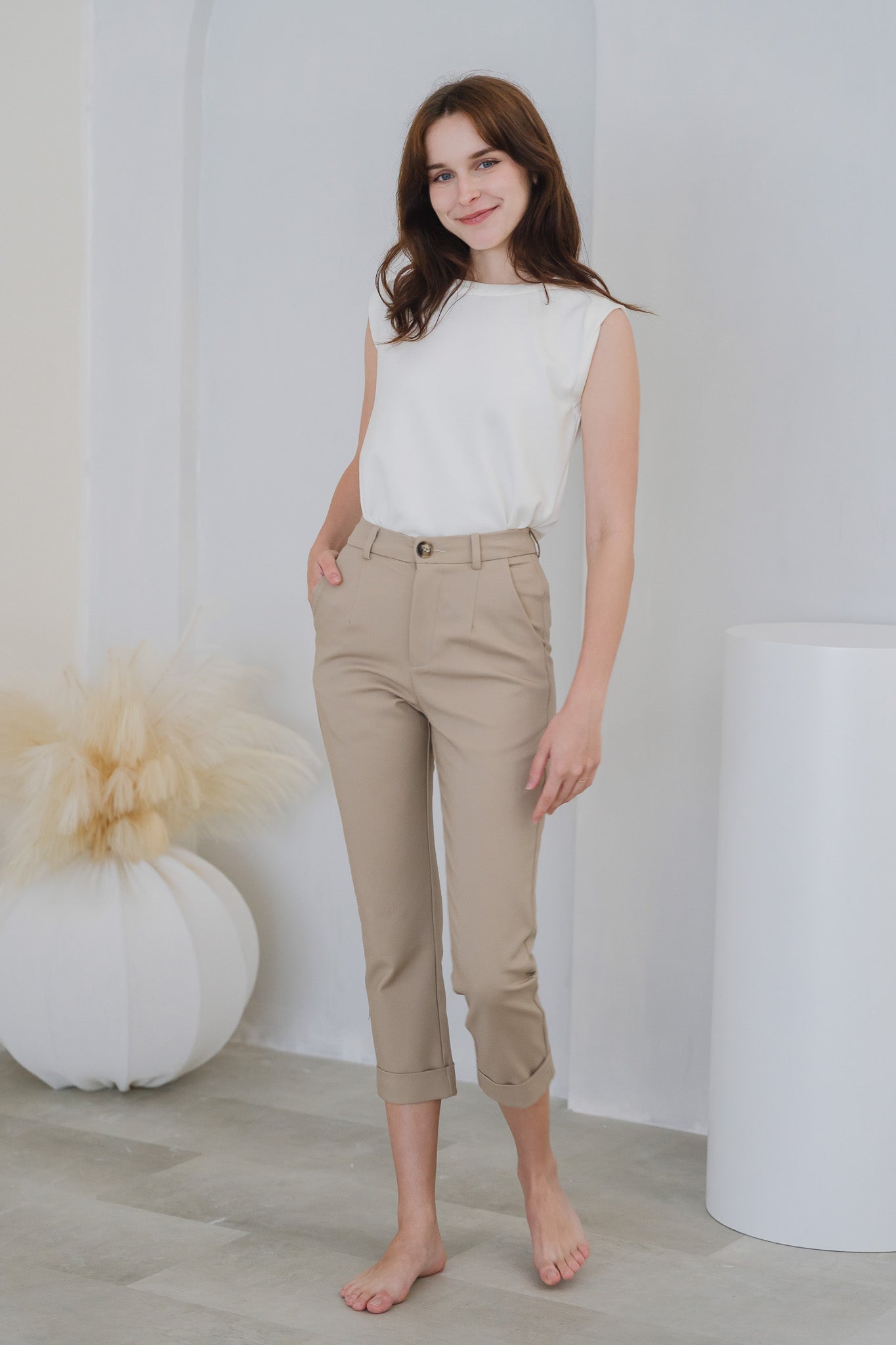 Ariel Cuffed Work Pants in Khaki