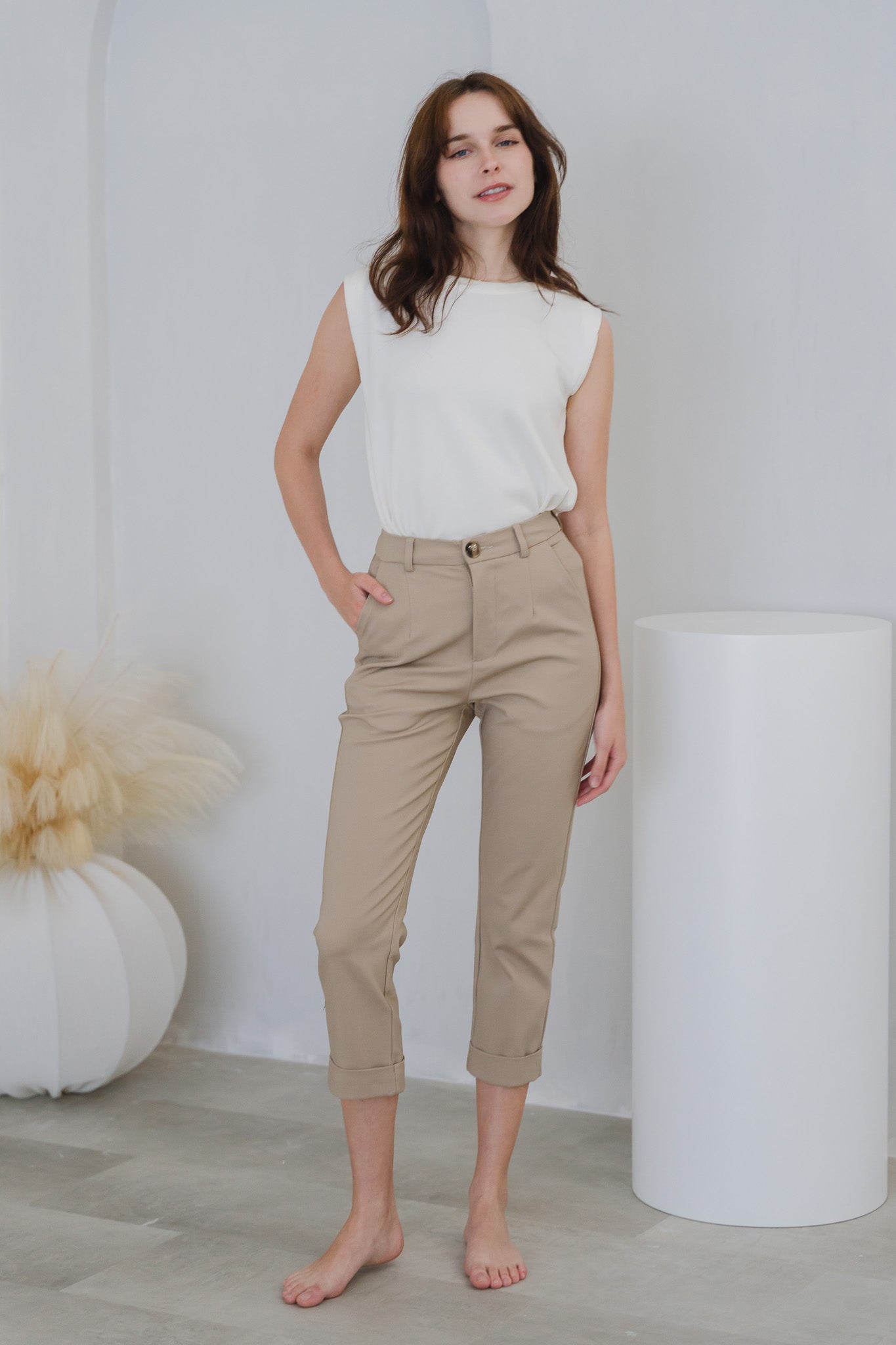 Ariel Cuffed Work Pants in Khaki