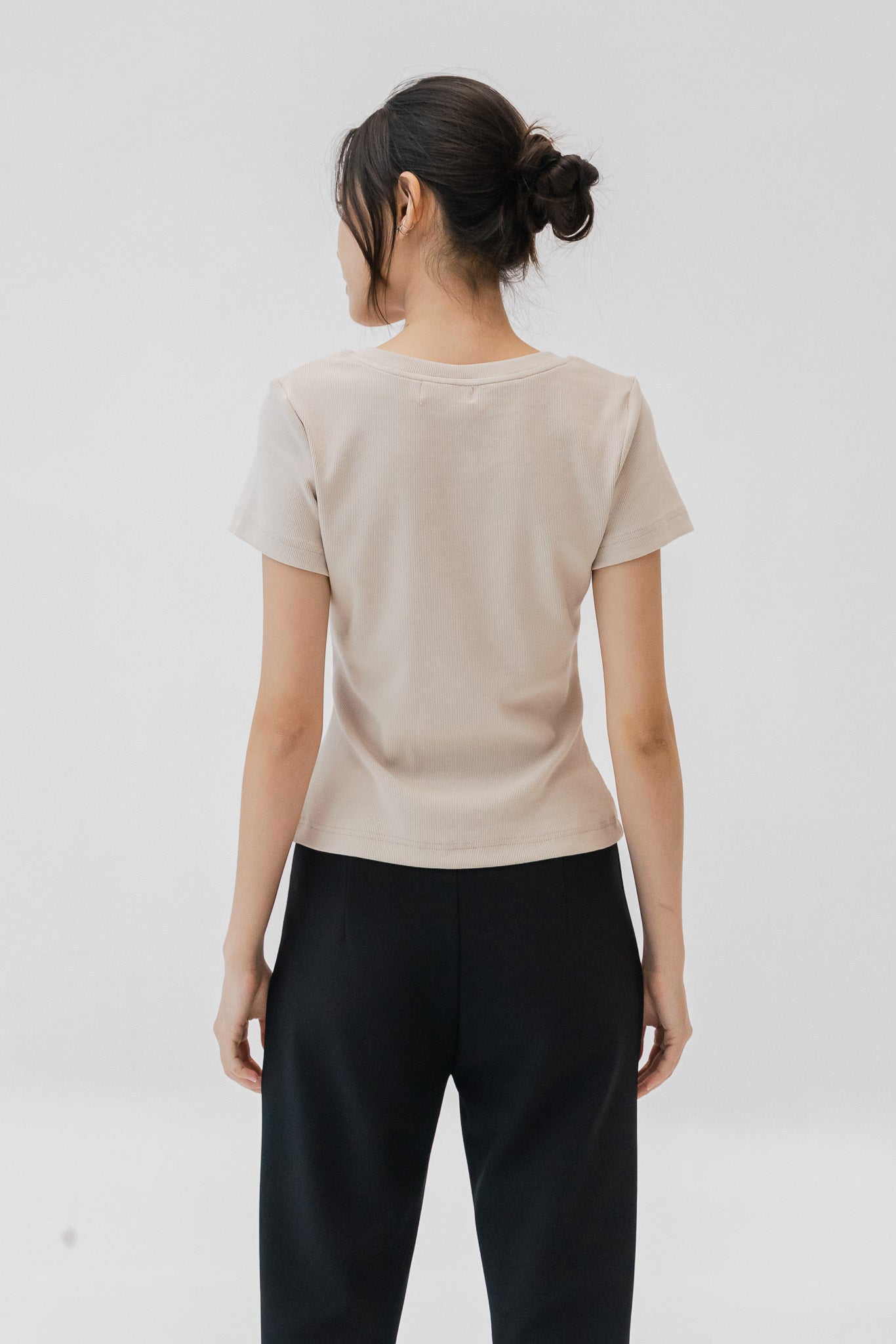 Comfy Scoop Neck Ribbed Tee in Sand