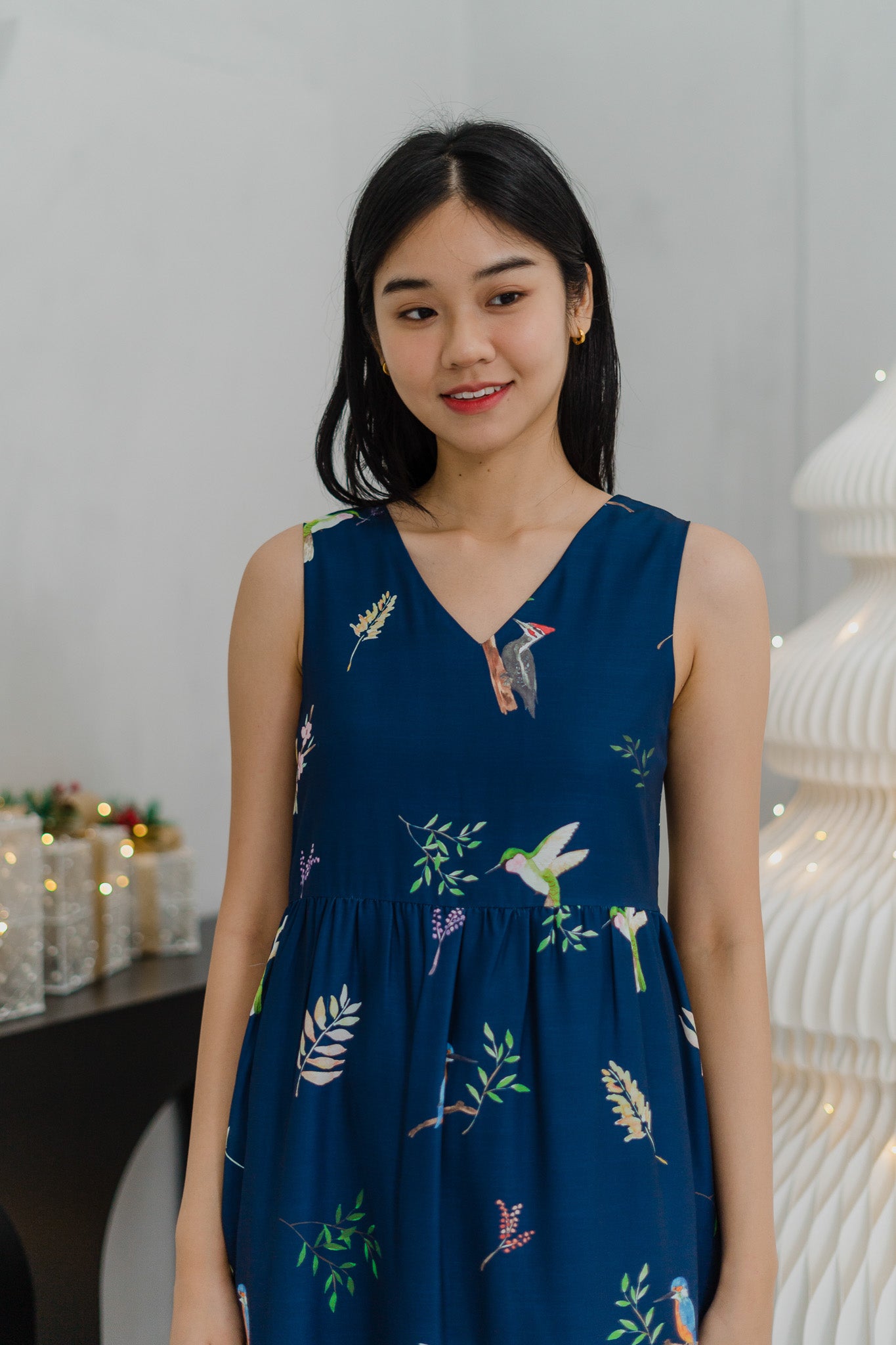 Birds of Paradise Tiered Midaxi Dress in Heron
