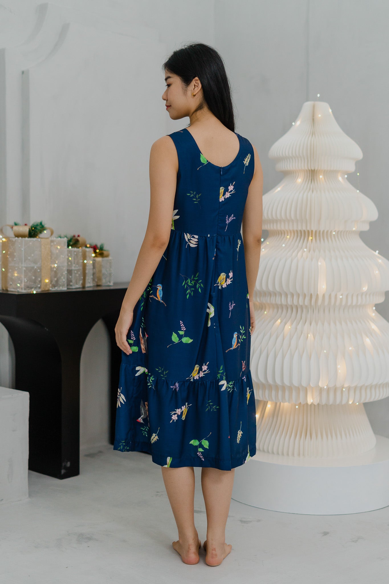 Birds of Paradise Tiered Midaxi Dress in Heron