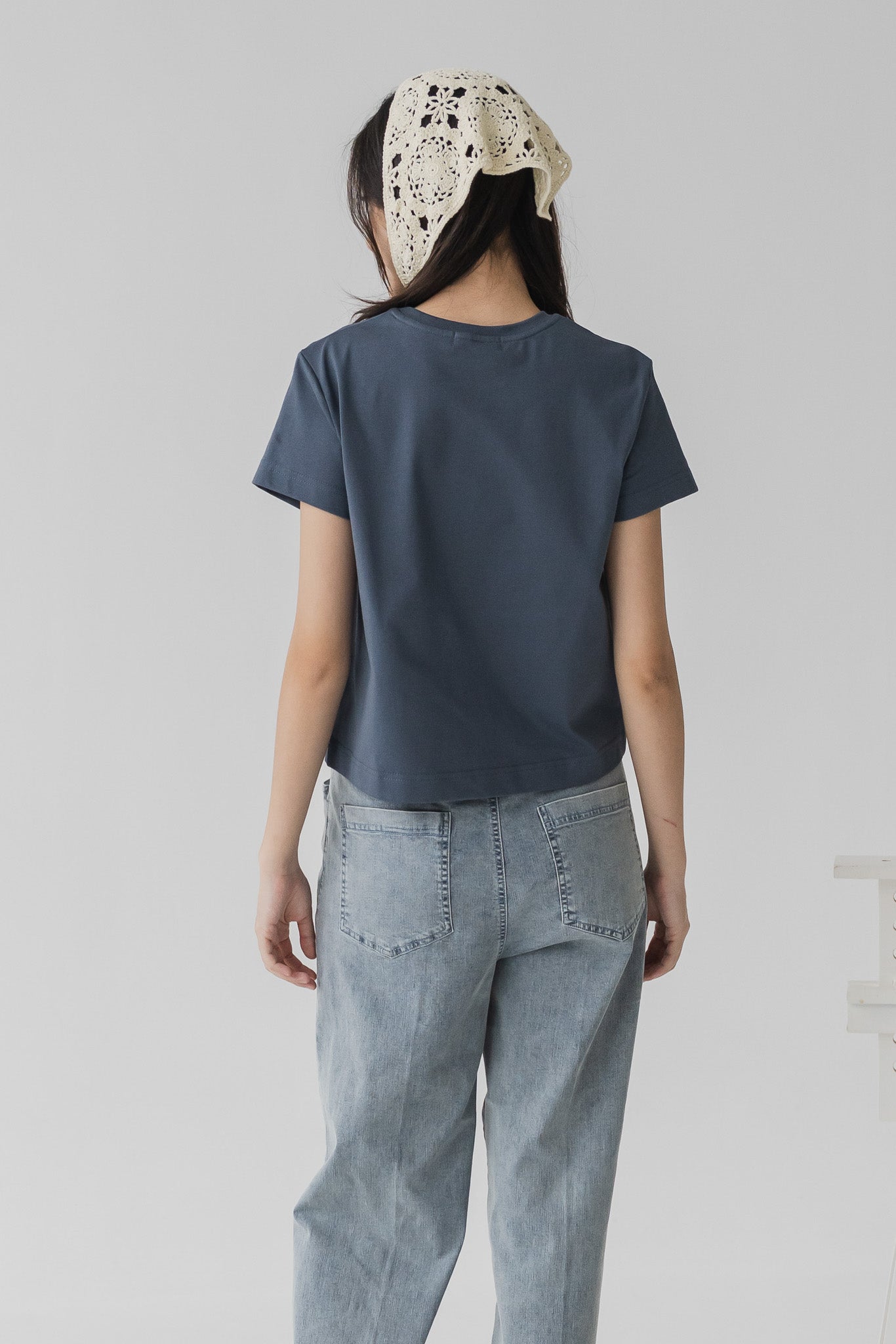 Ribbon Embroidery Tee in Dark Blue