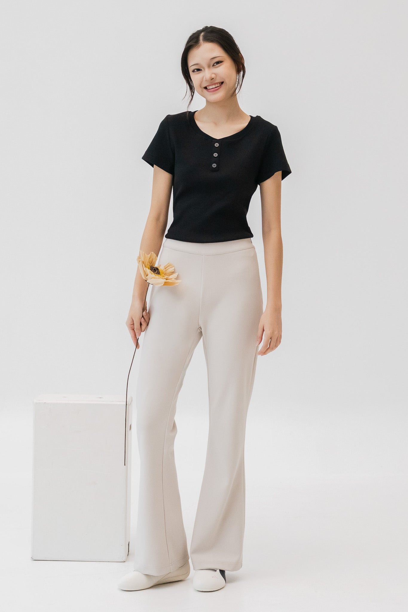 Cleo Bell Cut Formal Pants in Cream