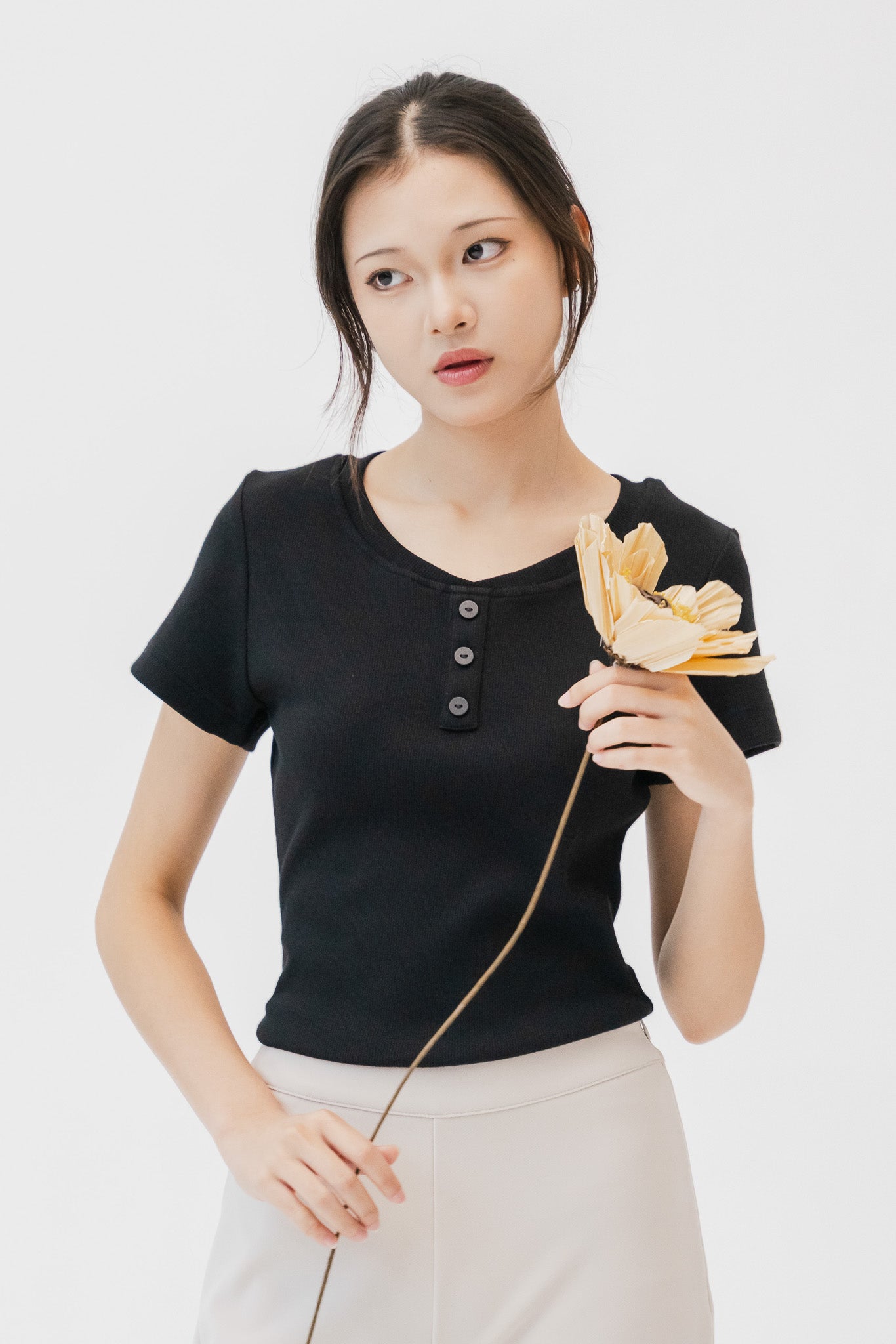 Comfy Scoop Neck Ribbed Tee in Black