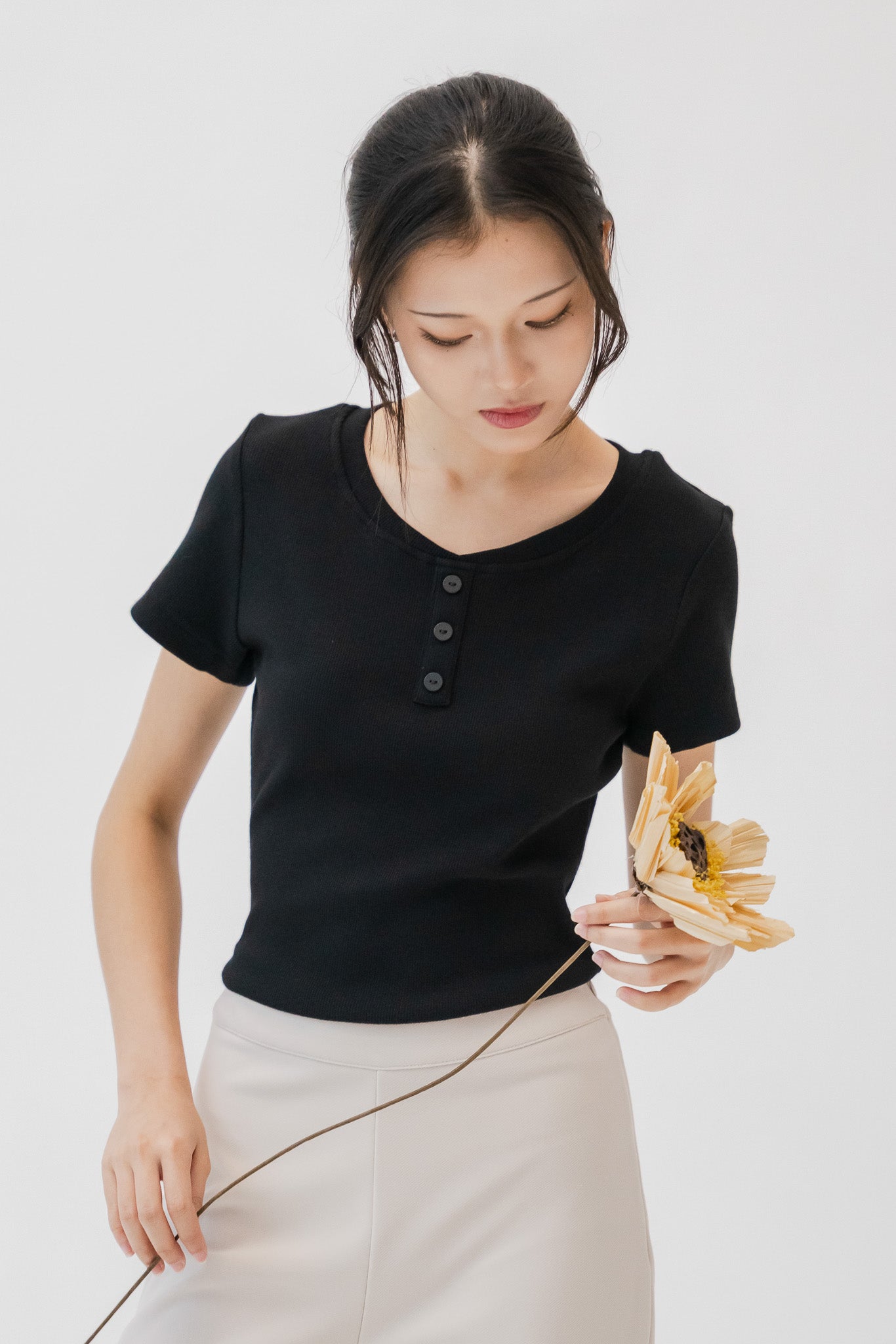 Comfy Scoop Neck Ribbed Tee in Black