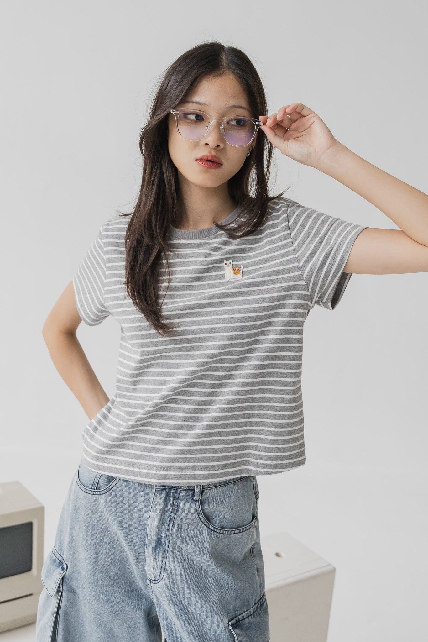Alpaca Striped Tee in Light Gray