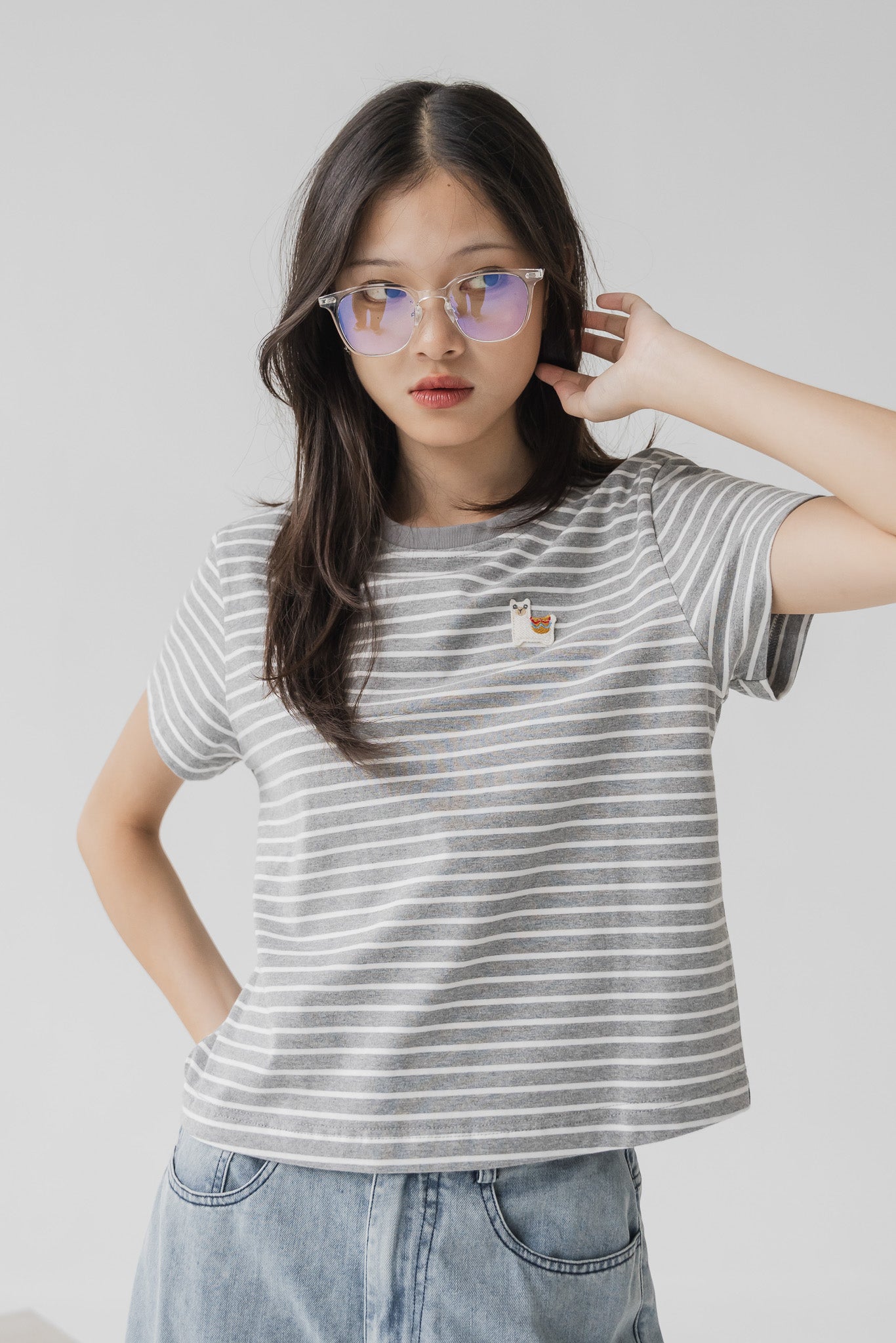 Alpaca Striped Tee in Light Gray