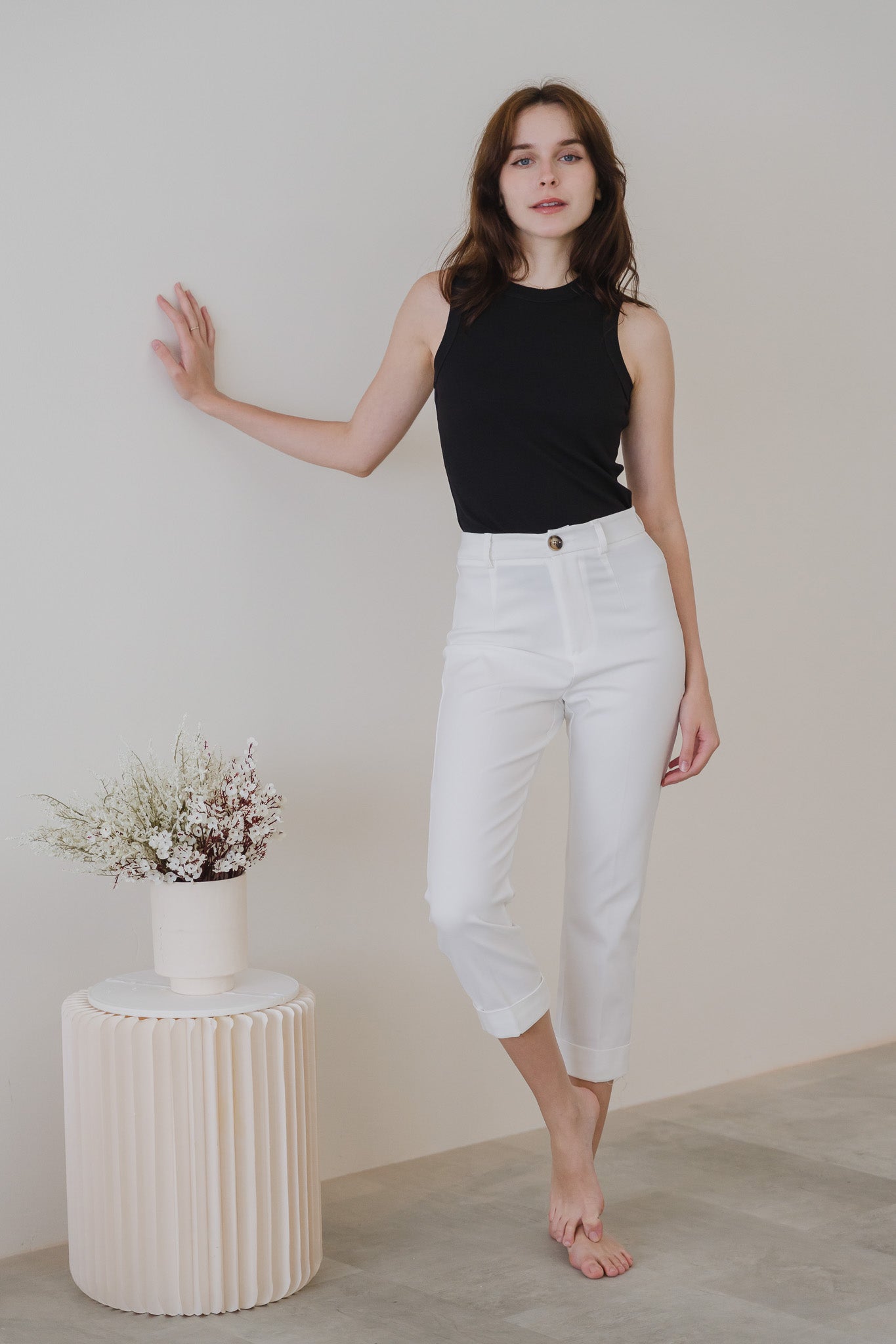 Ariel Cuffed Work Pants in White