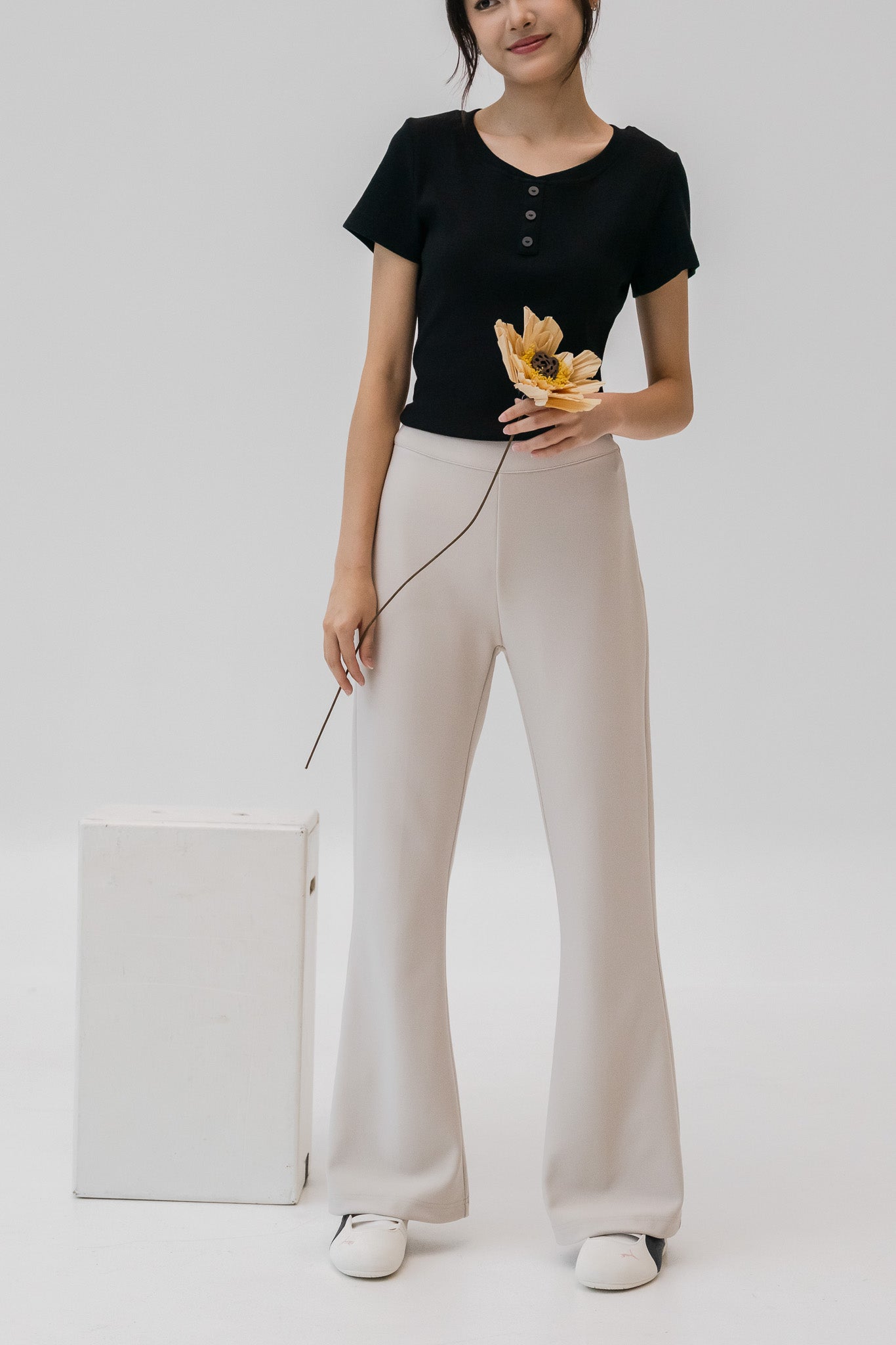 Cleo Bell Cut Formal Pants in Cream