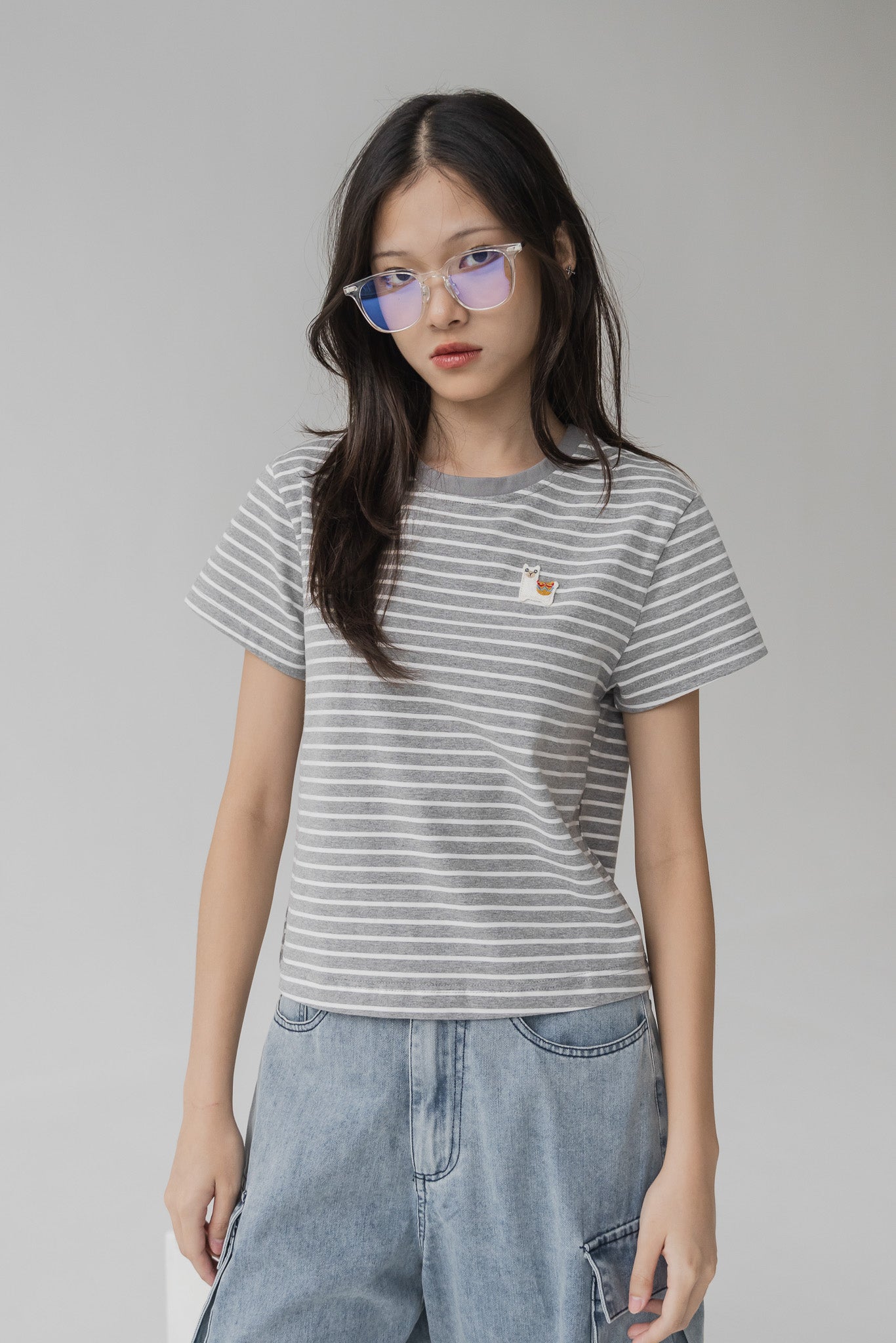 Alpaca Striped Tee in Light Gray