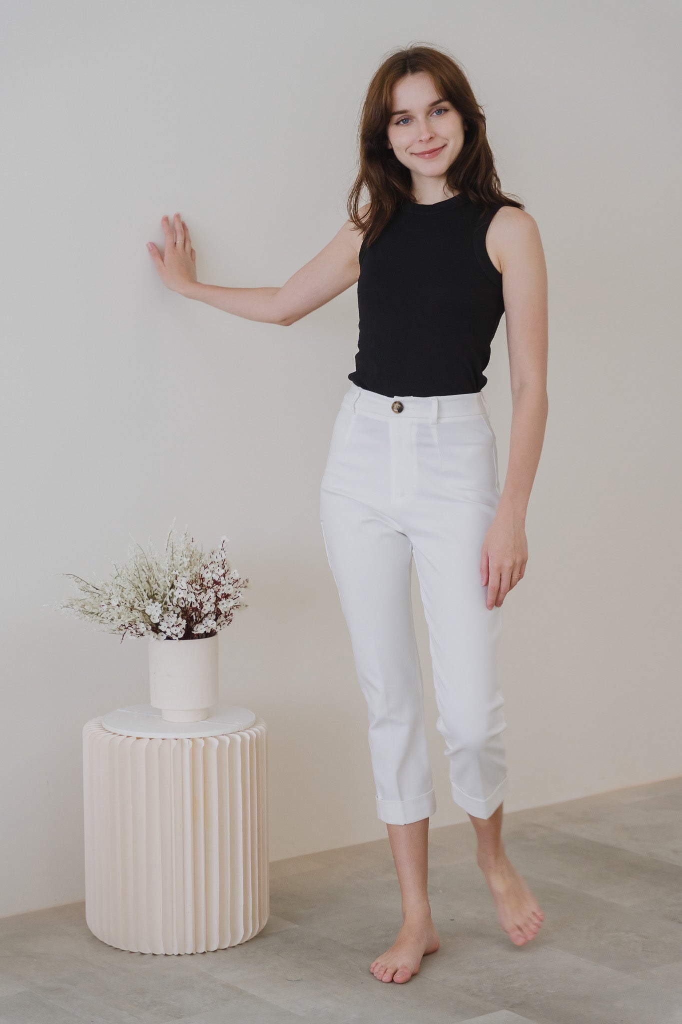 Ariel Cuffed Work Pants in White